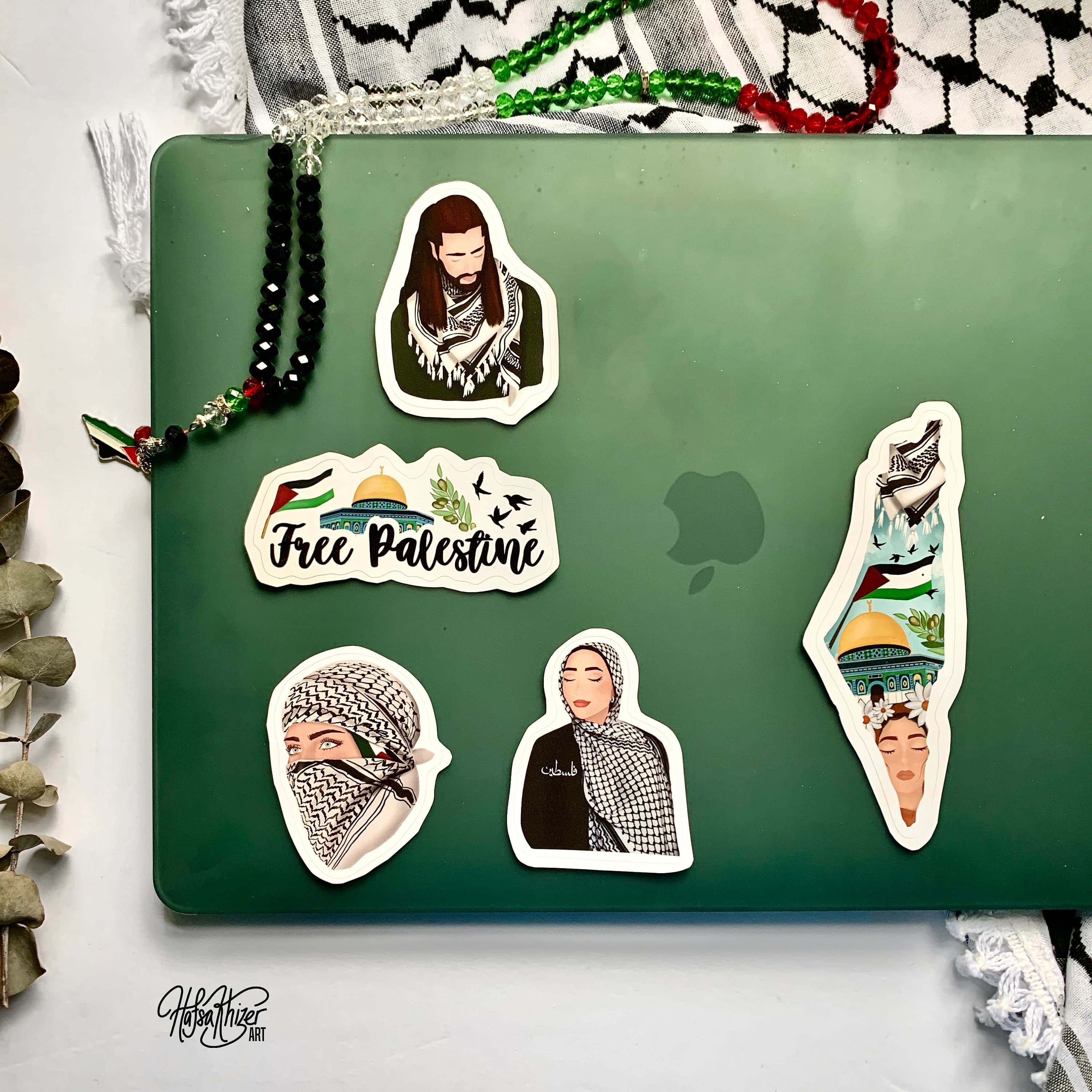 Free Palestine Art Sticker set : Keffiyeh, Map, Palestinian Pattern sticker (Set of 5) - image 3