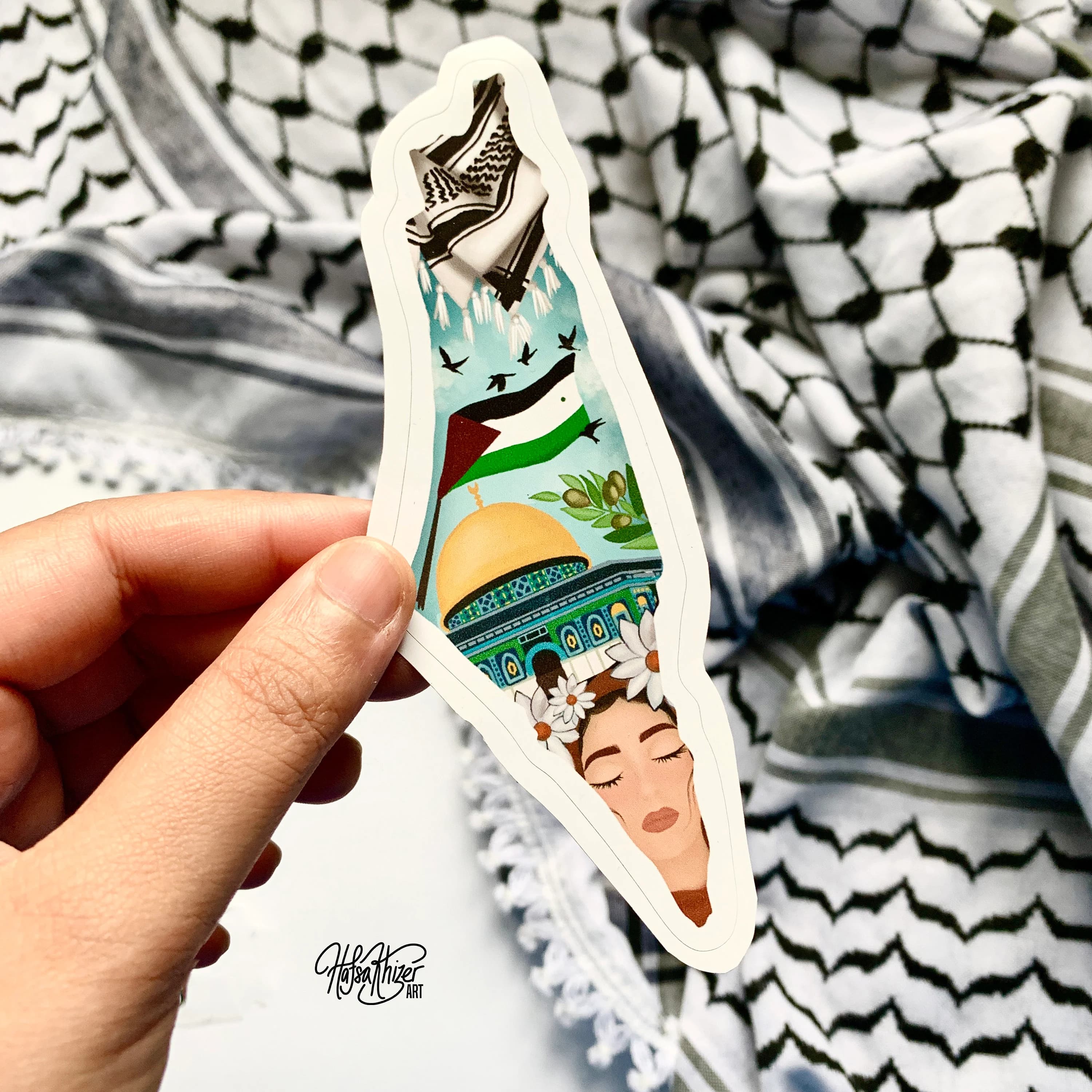 Free Palestine Art Sticker set : Keffiyeh, Map, Palestinian Pattern sticker (Set of 5) - image 4
