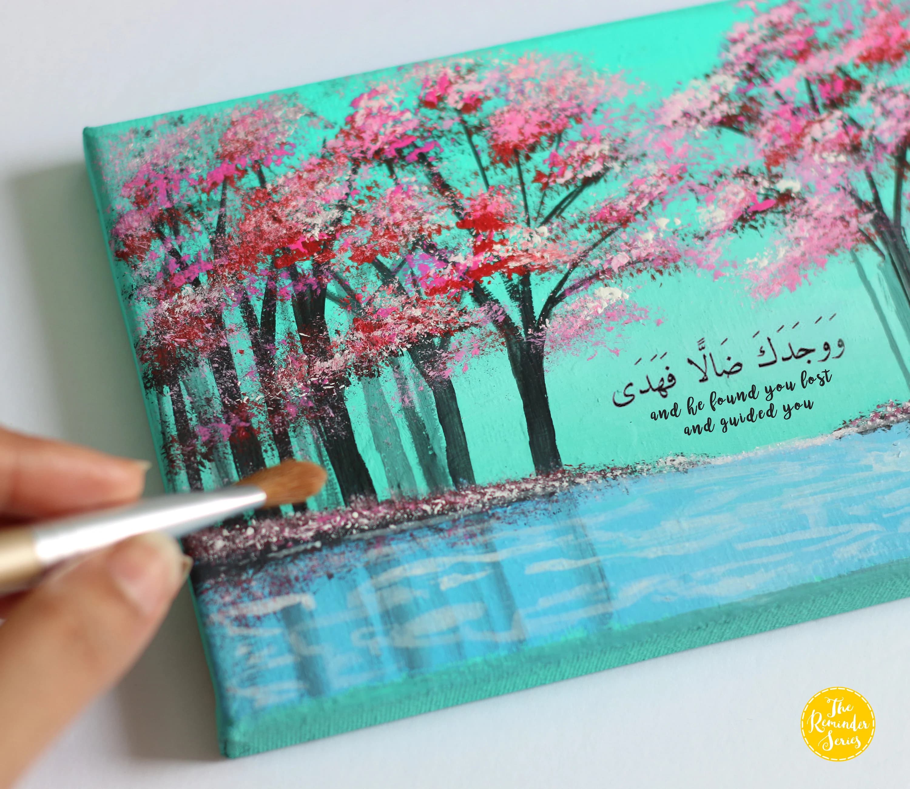 Handpainted Islamic Cherry Blossom Canvas Art painting with Easel - image 3