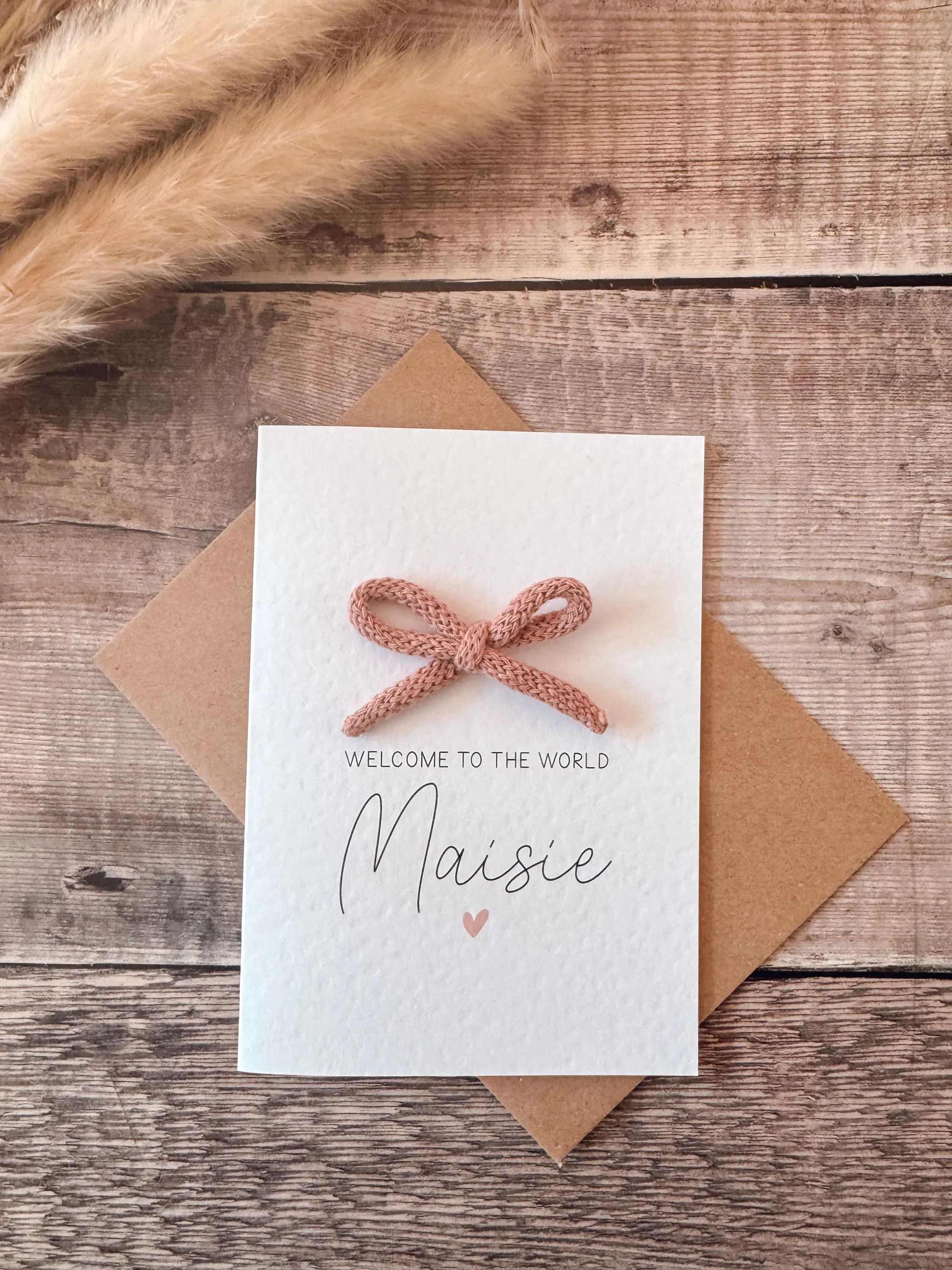 Luxury New Baby Girl Bow Personalised Greetings Card