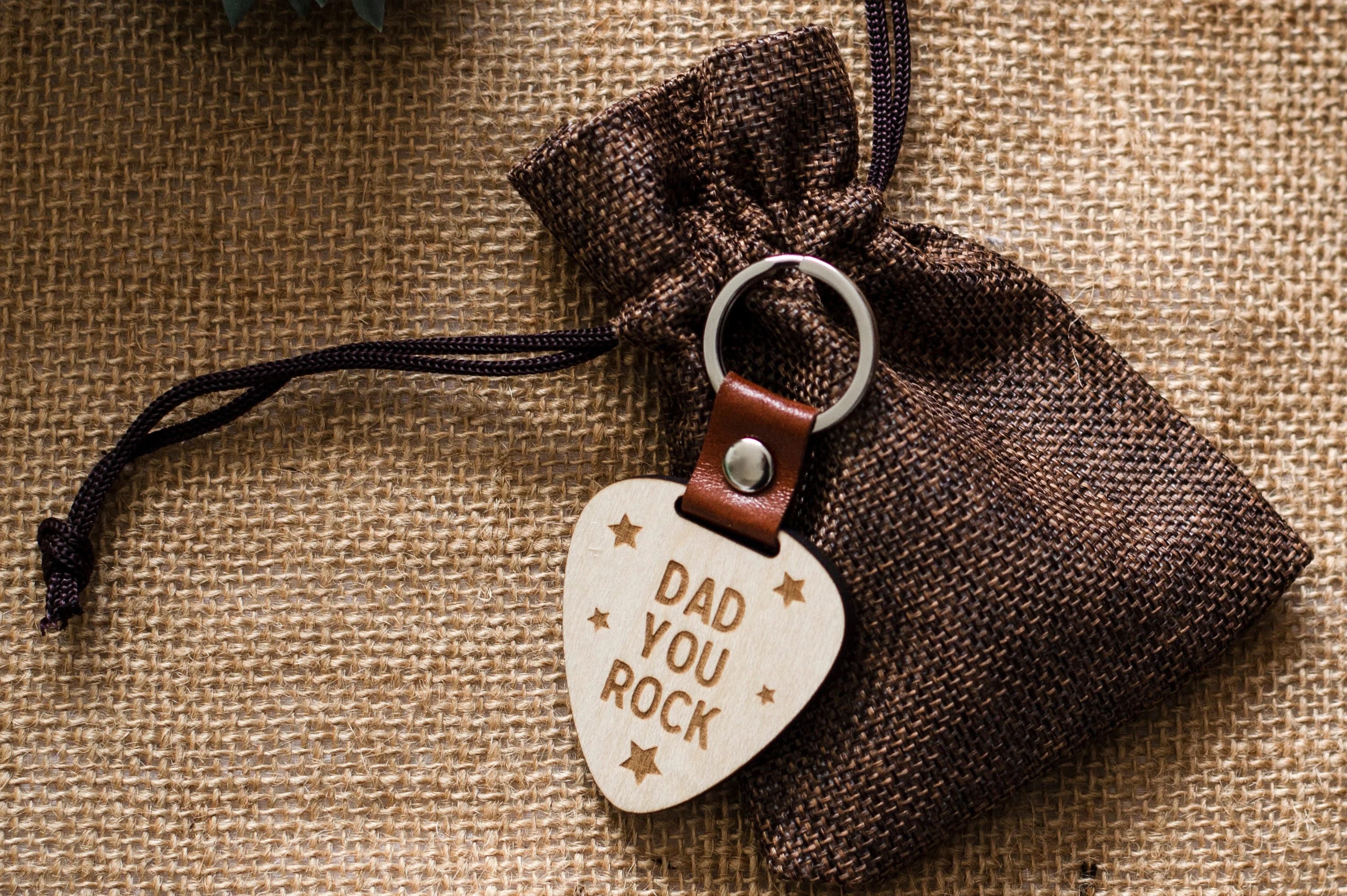 You Rock Dad Daddy Guitar Pick Birthday Father's Day Keyring Keychain