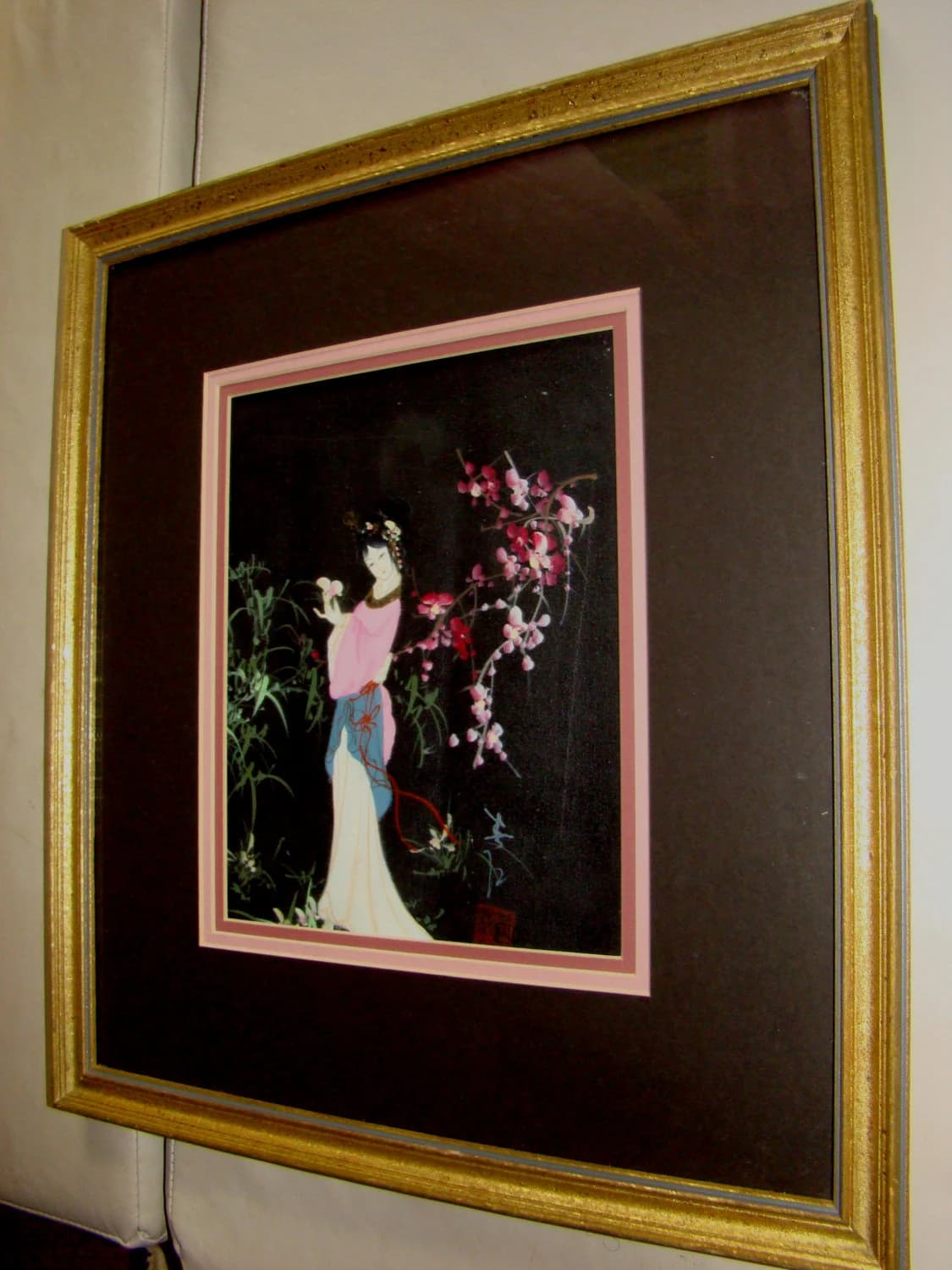 Rare Set of four Original Women Chinese/Oriental Oil Painting Canvas, Man Ling signed in Chinese Characters, stamped with a red seal - image 4
