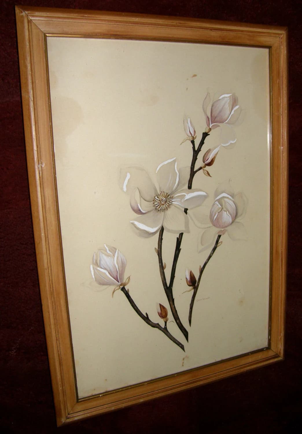 Original Antique Watercolor Painting - Large Signed Botanical Floral Blossoms Watercolor - image 4