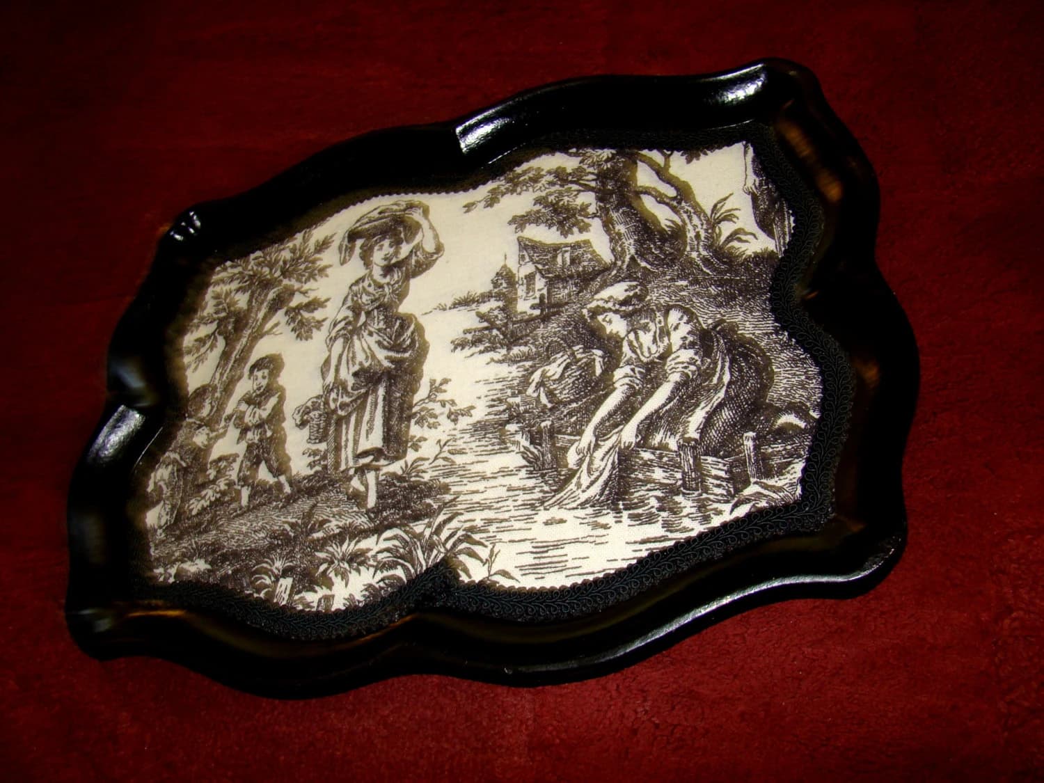 SEZZATINI Hand Crafted Magnificent Florentine  Wood and Canvas Display Tray Very Rare Design inspired AFTER Antique Renaissance Art - image 4