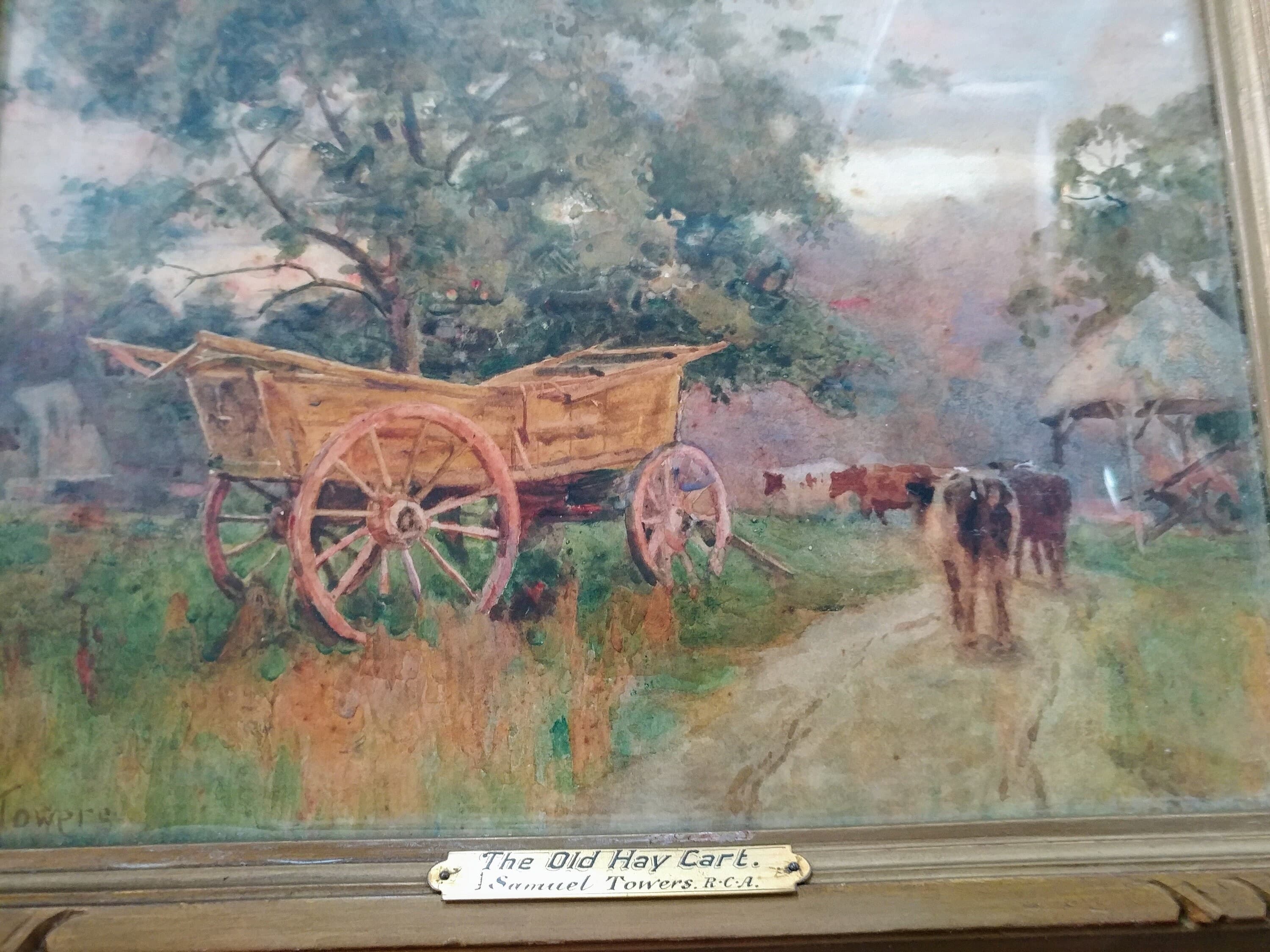 Original Antique Samuel Towers British (1862-1943) ”The old hay cart”  watercolor Signed  landscape Painting inside Antique frame - image 4