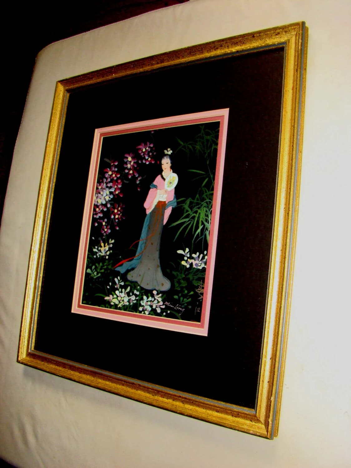 Rare Set of four Original Women Chinese/Oriental Oil Painting Canvas, Man Ling signed in Chinese Characters, stamped with a red seal