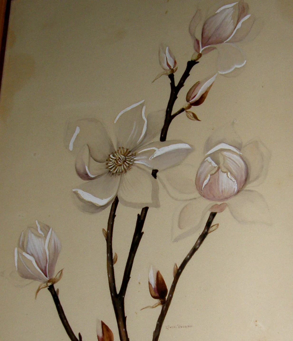 Original Antique Watercolor Painting - Large Signed Botanical Floral Blossoms Watercolor - image 5