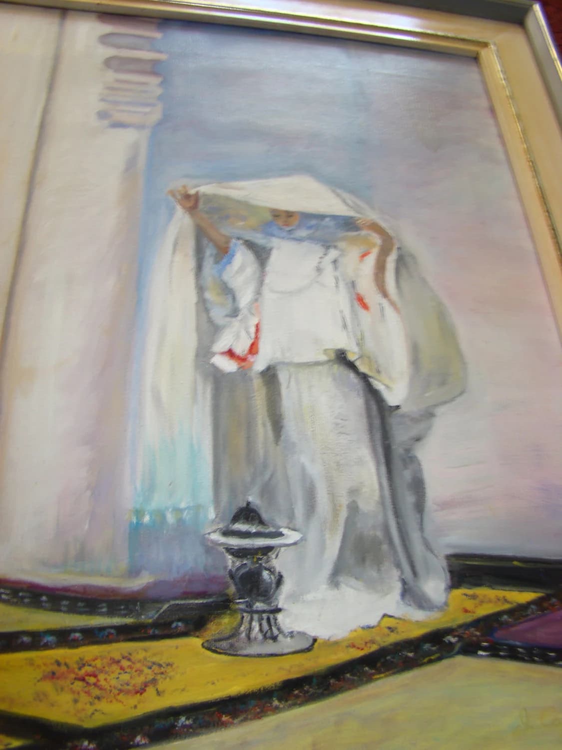 Original Authentic Signed dated Historical Theme Oil Painting on Canvas - Female Priest Near  a Temple  – Signed I. Carro(?) 88 - image 3