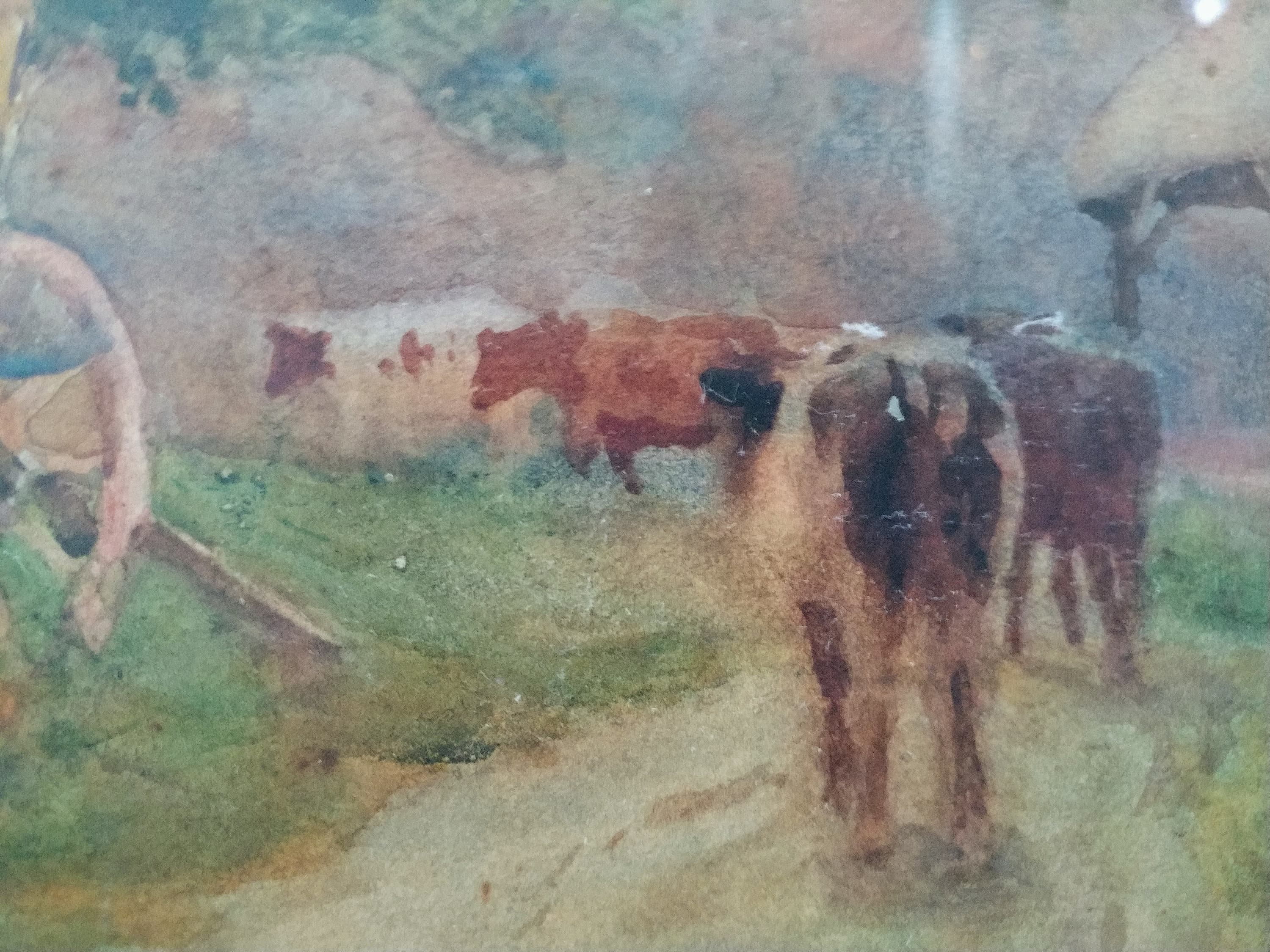 Original Antique Samuel Towers British (1862-1943) ”The old hay cart”  watercolor Signed  landscape Painting inside Antique frame - image 2