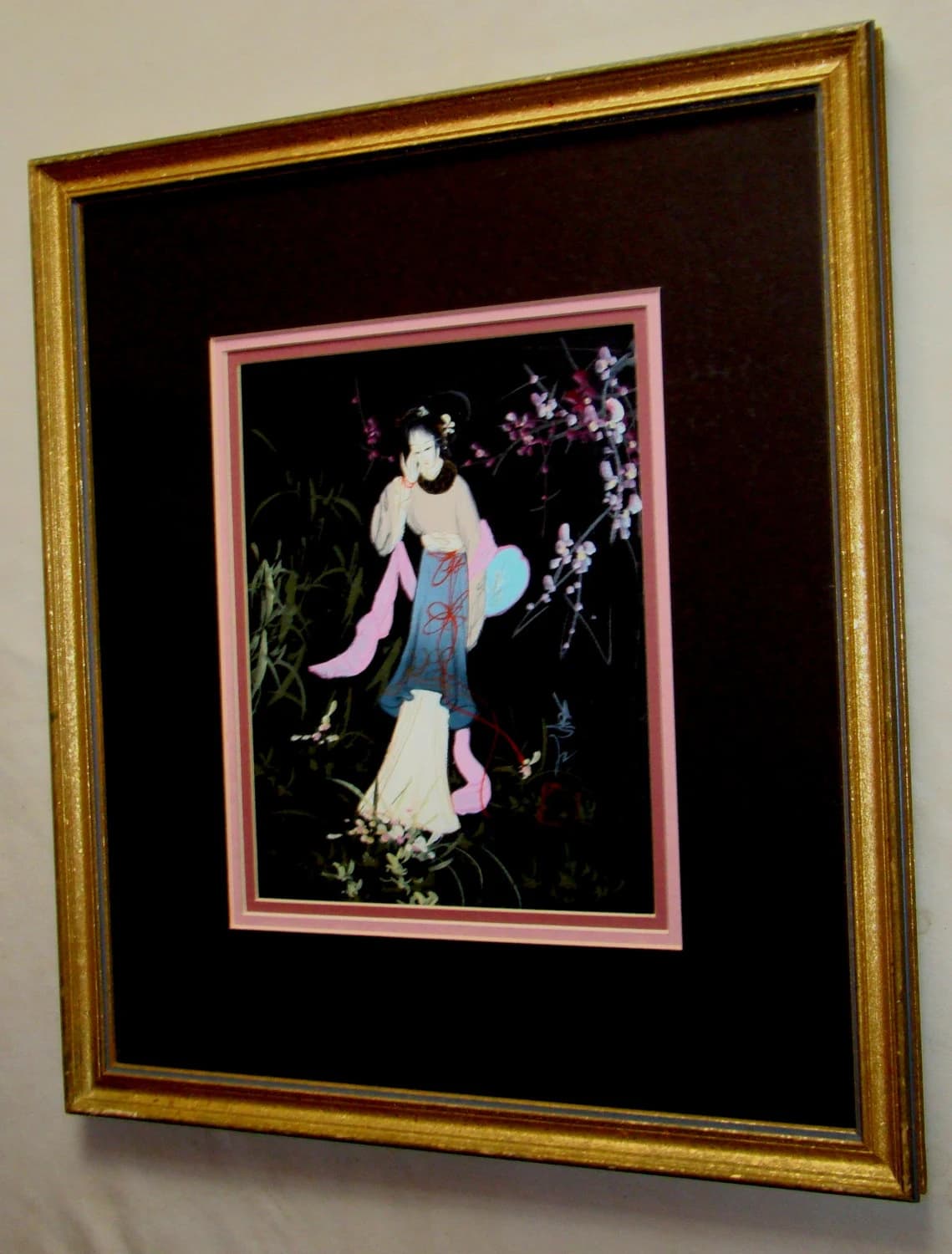 Rare Set of four Original Women Chinese/Oriental Oil Painting Canvas, Man Ling signed in Chinese Characters, stamped with a red seal - image 3