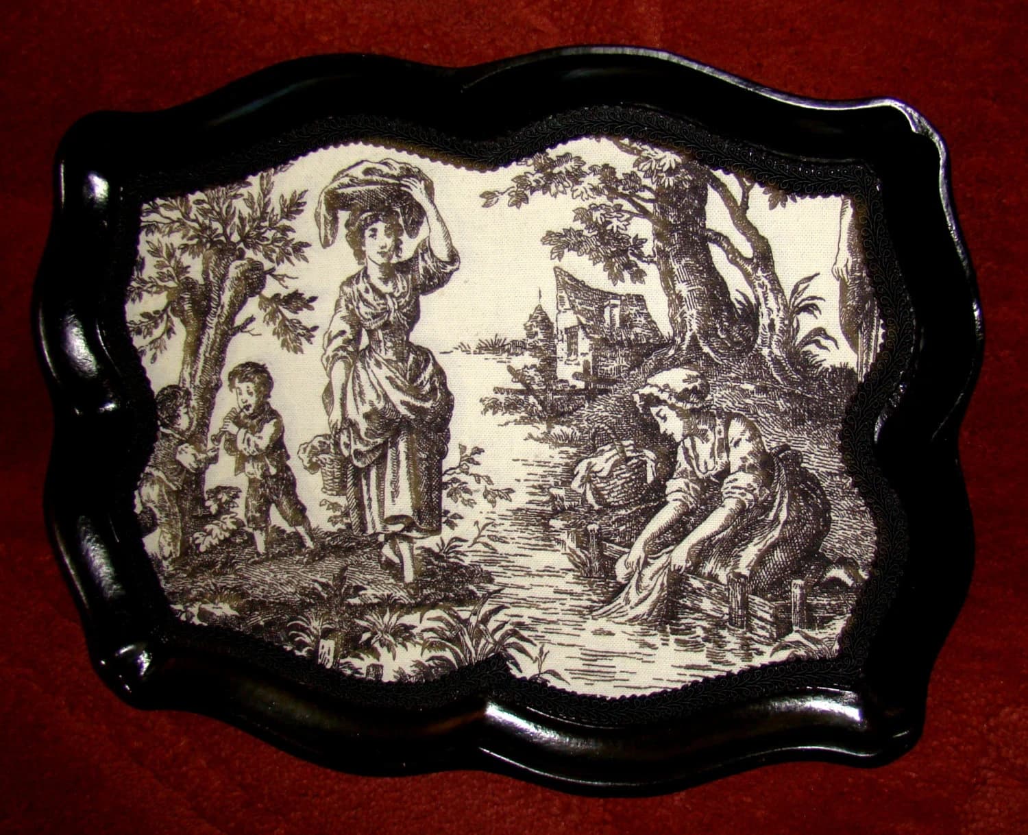SEZZATINI Hand Crafted Magnificent Florentine  Wood and Canvas Display Tray Very Rare Design inspired AFTER Antique Renaissance Art - image 2