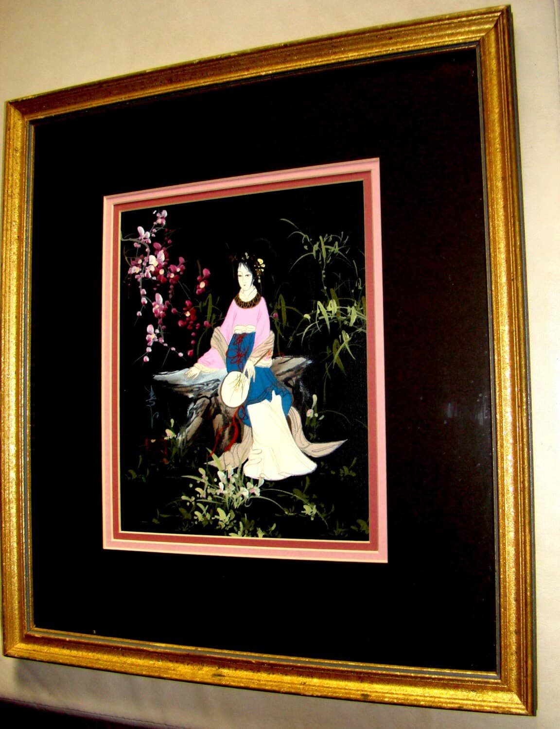 Rare Set of four Original Women Chinese/Oriental Oil Painting Canvas, Man Ling signed in Chinese Characters, stamped with a red seal - image 5