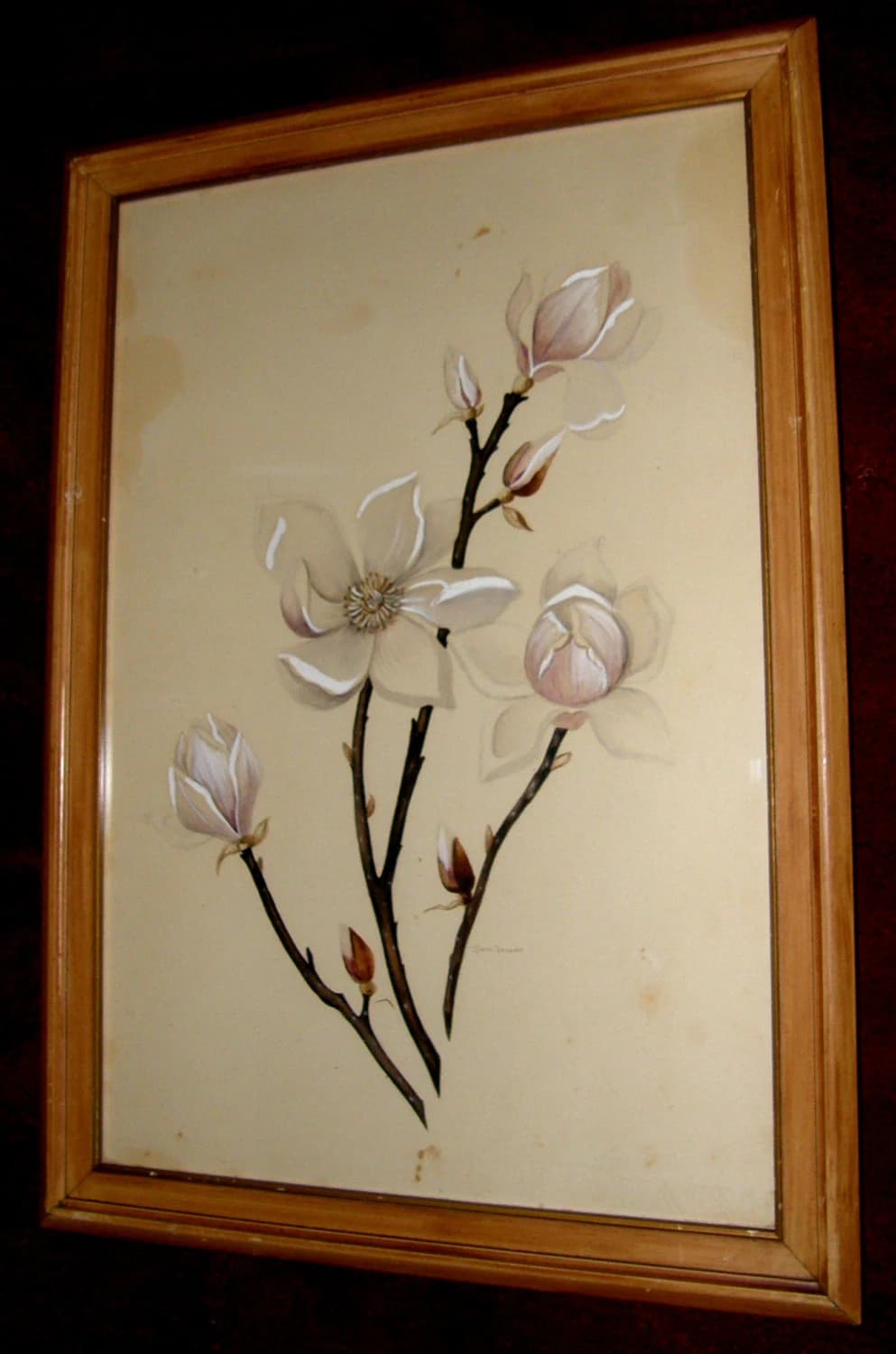 Original Antique Watercolor Painting - Large Signed Botanical Floral Blossoms Watercolor - image 3