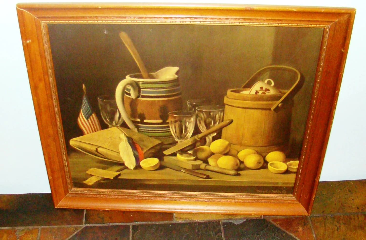 Vintage textured print of an oil painting by listed Ohio / California artist Robert J. Smith