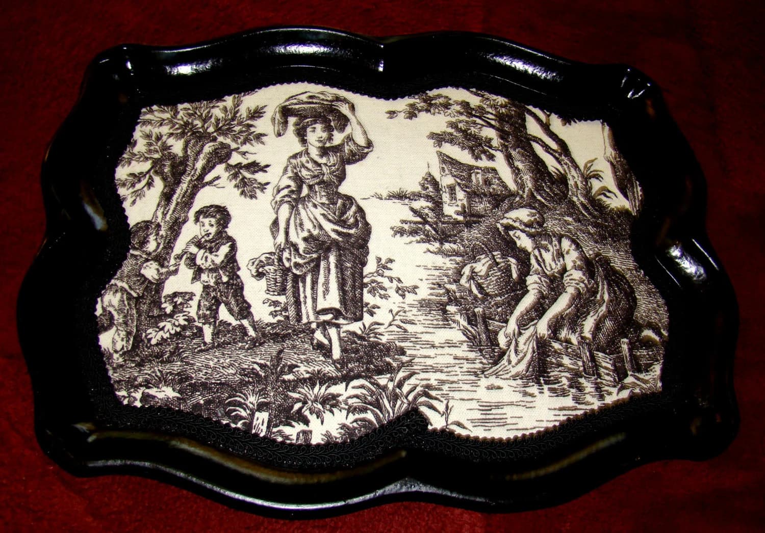 SEZZATINI Hand Crafted Magnificent Florentine  Wood and Canvas Display Tray Very Rare Design inspired AFTER Antique Renaissance Art