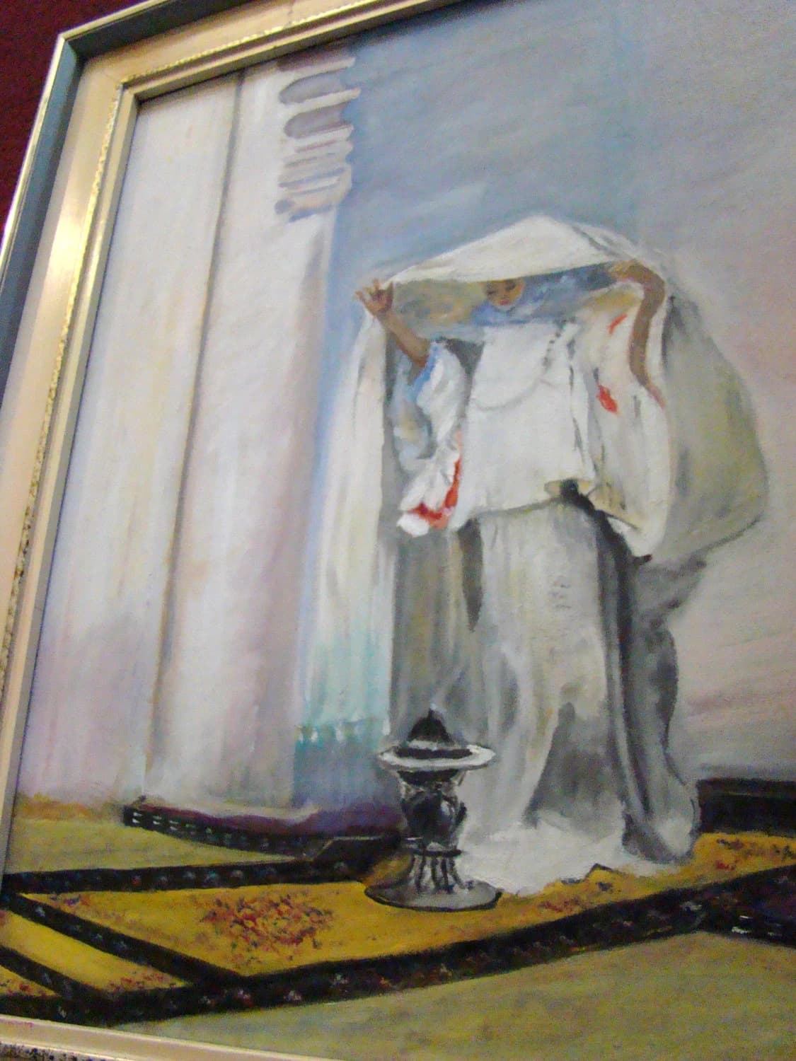 Original Authentic Signed dated Historical Theme Oil Painting on Canvas - Female Priest Near  a Temple  – Signed I. Carro(?) 88