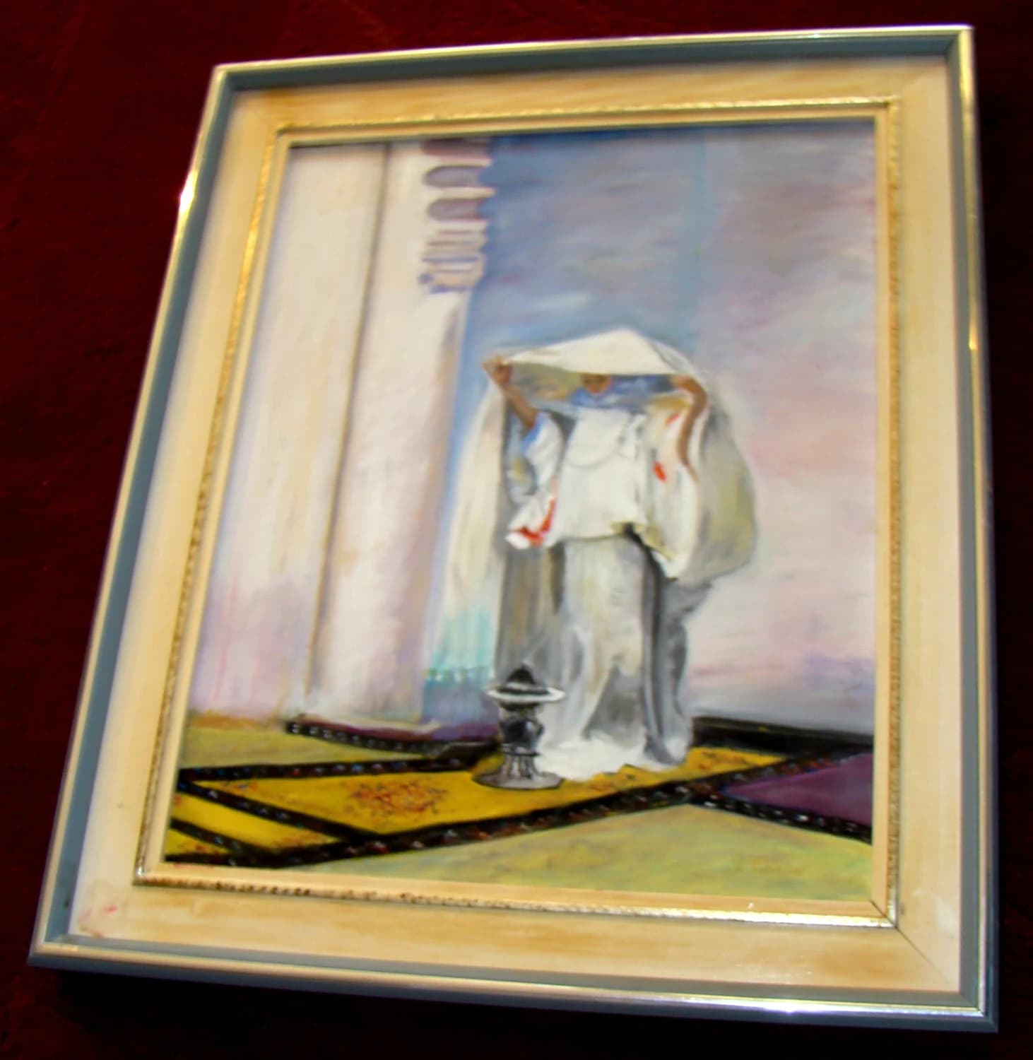 Original Authentic Signed dated Historical Theme Oil Painting on Canvas - Female Priest Near  a Temple  – Signed I. Carro(?) 88 - image 2