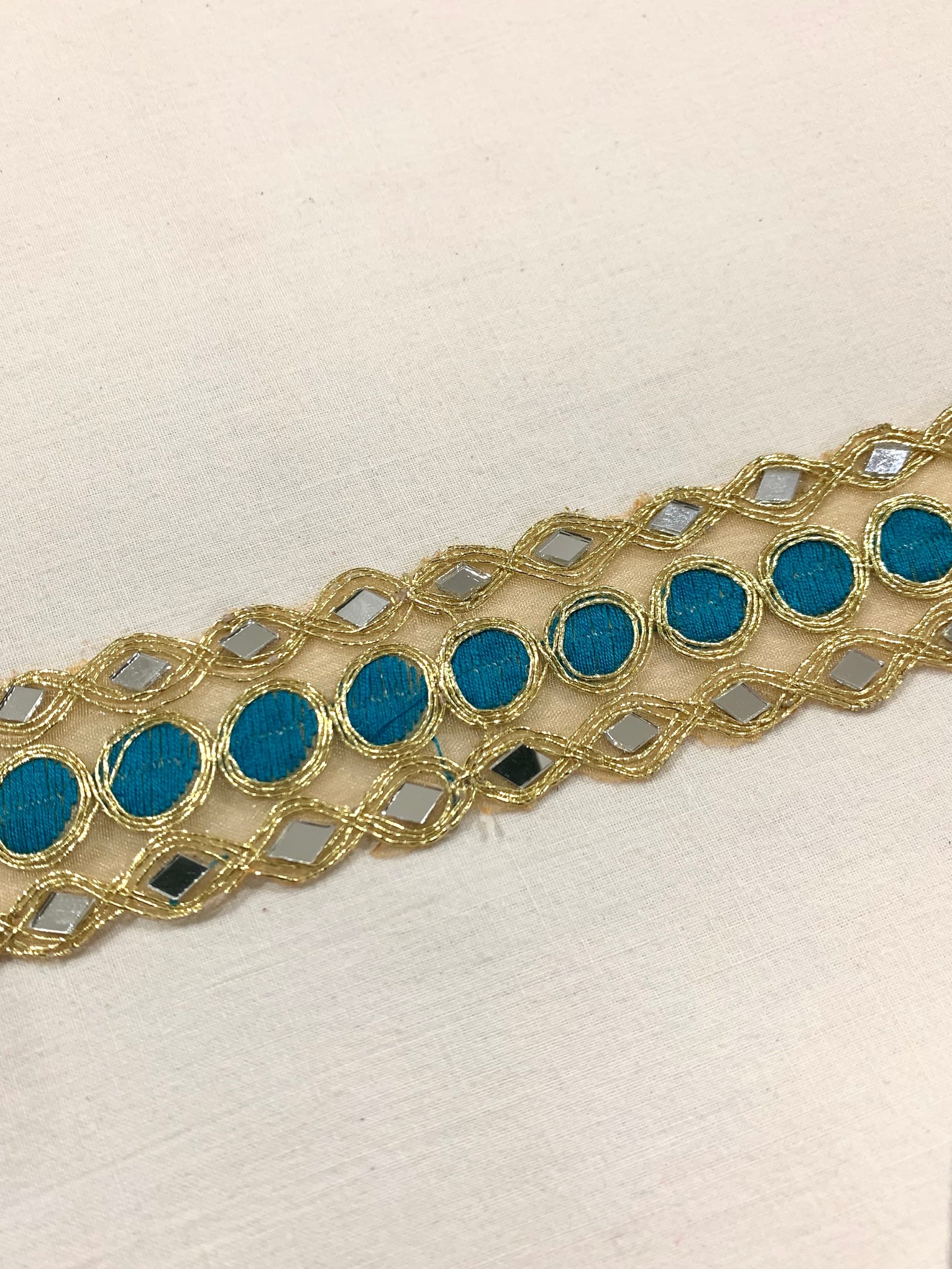 Gold n Blue Trim, Organza trim, Embroidered Trim, Formal trim, home Decor trim,  Dance Costume trim, Border trim, Mirror trim. - image 4