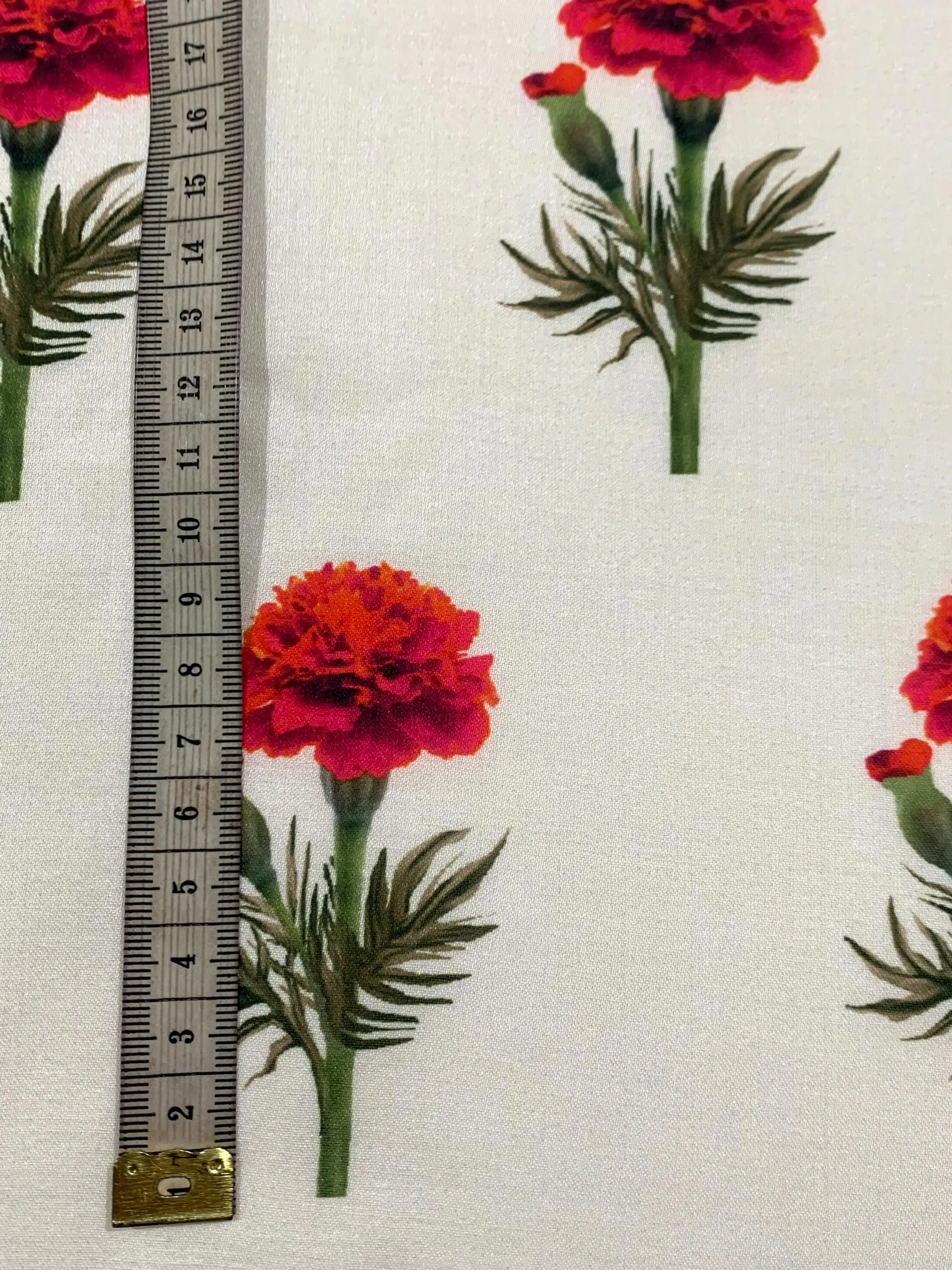 6.5 Yards of White n Red Saree Fabric, Modal Satin Silk Saree, Red Carnations digital Print, Formal n Casual wear, DIY Sewing fabric. - image 5