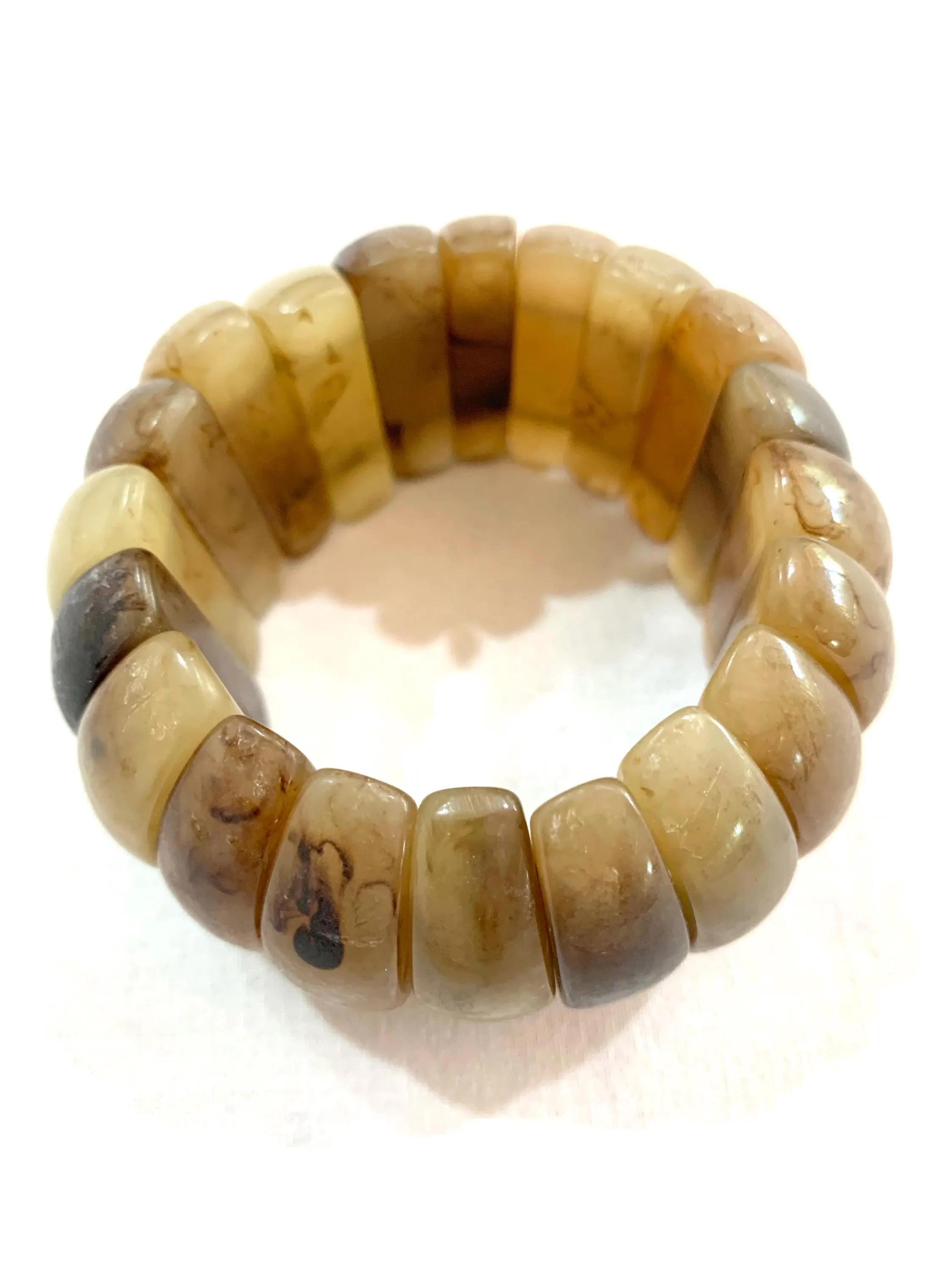 Handcarved Translucent Horn Stretch Bracelet, Honey Amber Mottled Cuff, Wide Organic Horn Bangle, Gift for Her - image 4