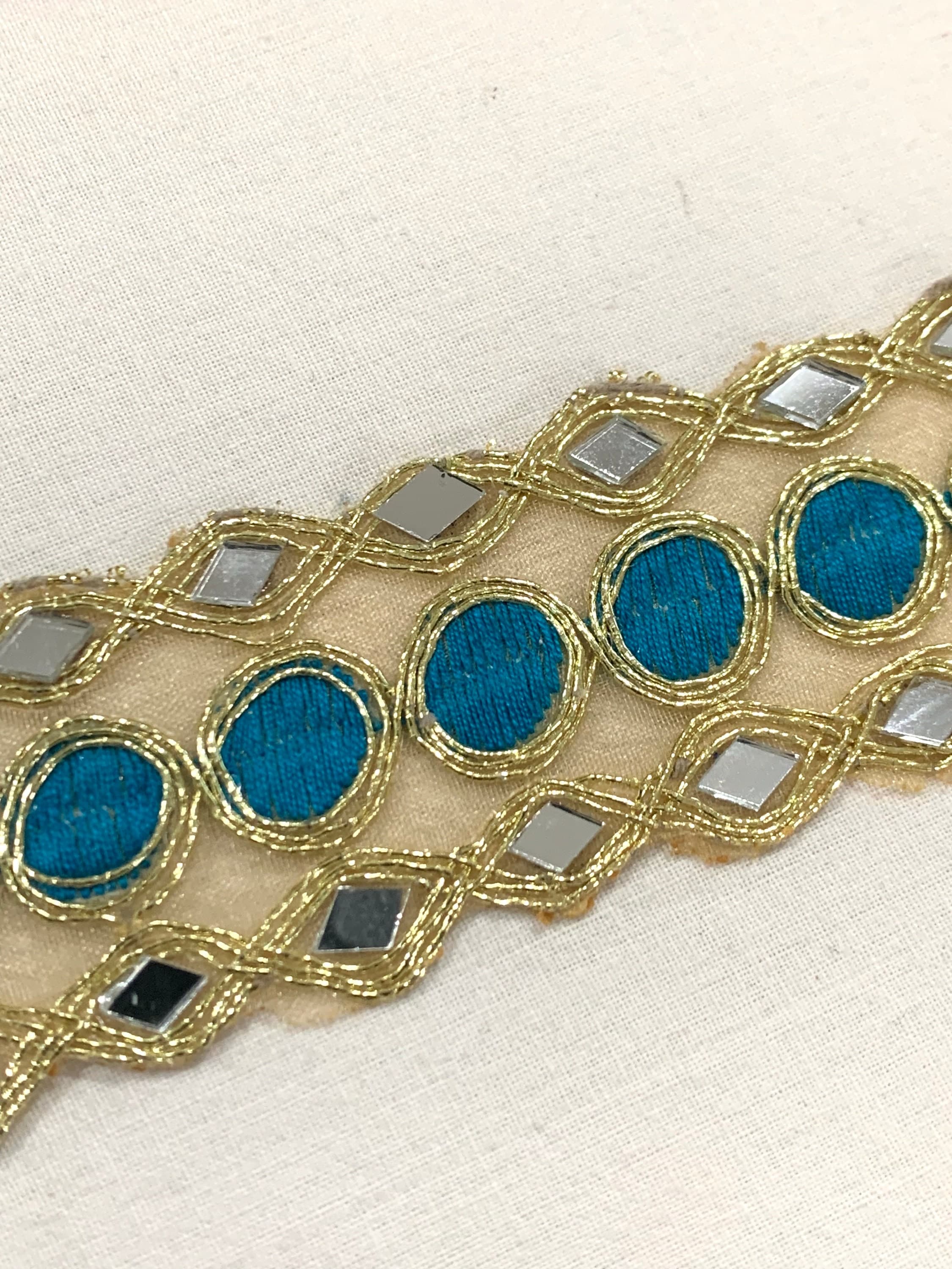 Gold n Blue Trim, Organza trim, Embroidered Trim, Formal trim, home Decor trim,  Dance Costume trim, Border trim, Mirror trim.