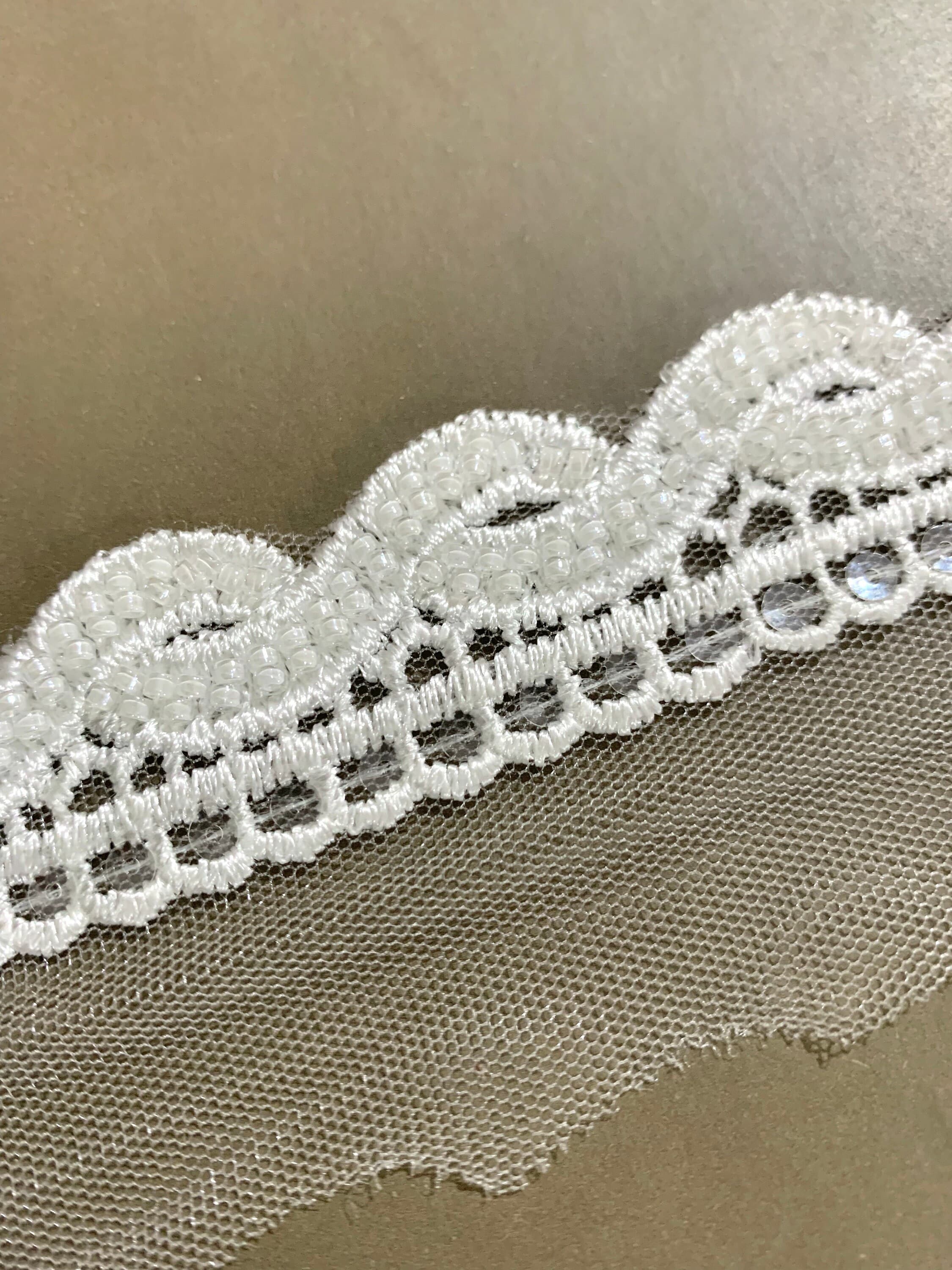 1.6 yards White hand beaded trim, Border trim, Fashion trim, Home decor trim, Doll making trim, Formal n casual trim.