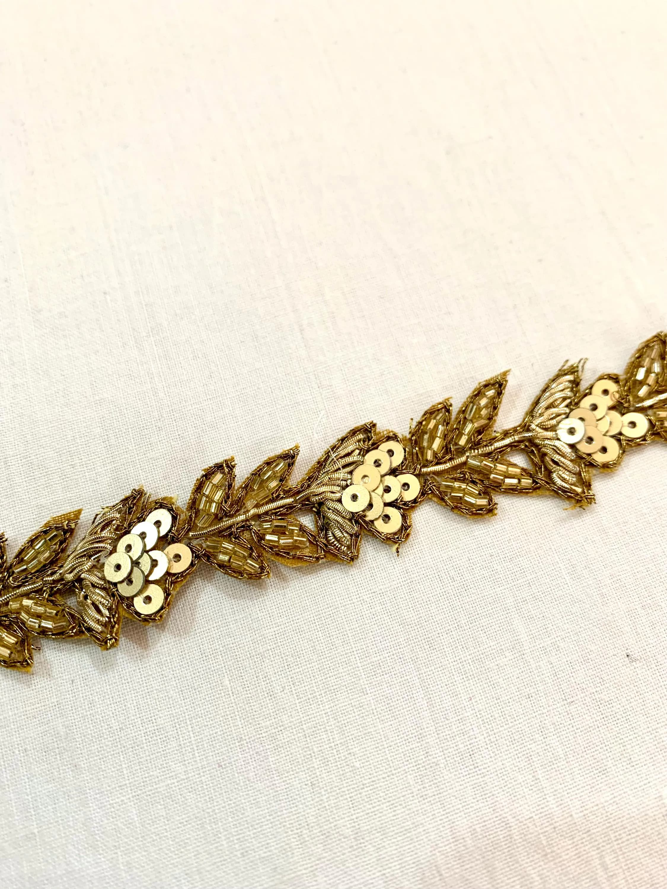 Thin Antique Golden Trim, 2 tone Golden trim, Hand embroidered golden trim, Formal designer trim, High fashion trim, border cut work trim.