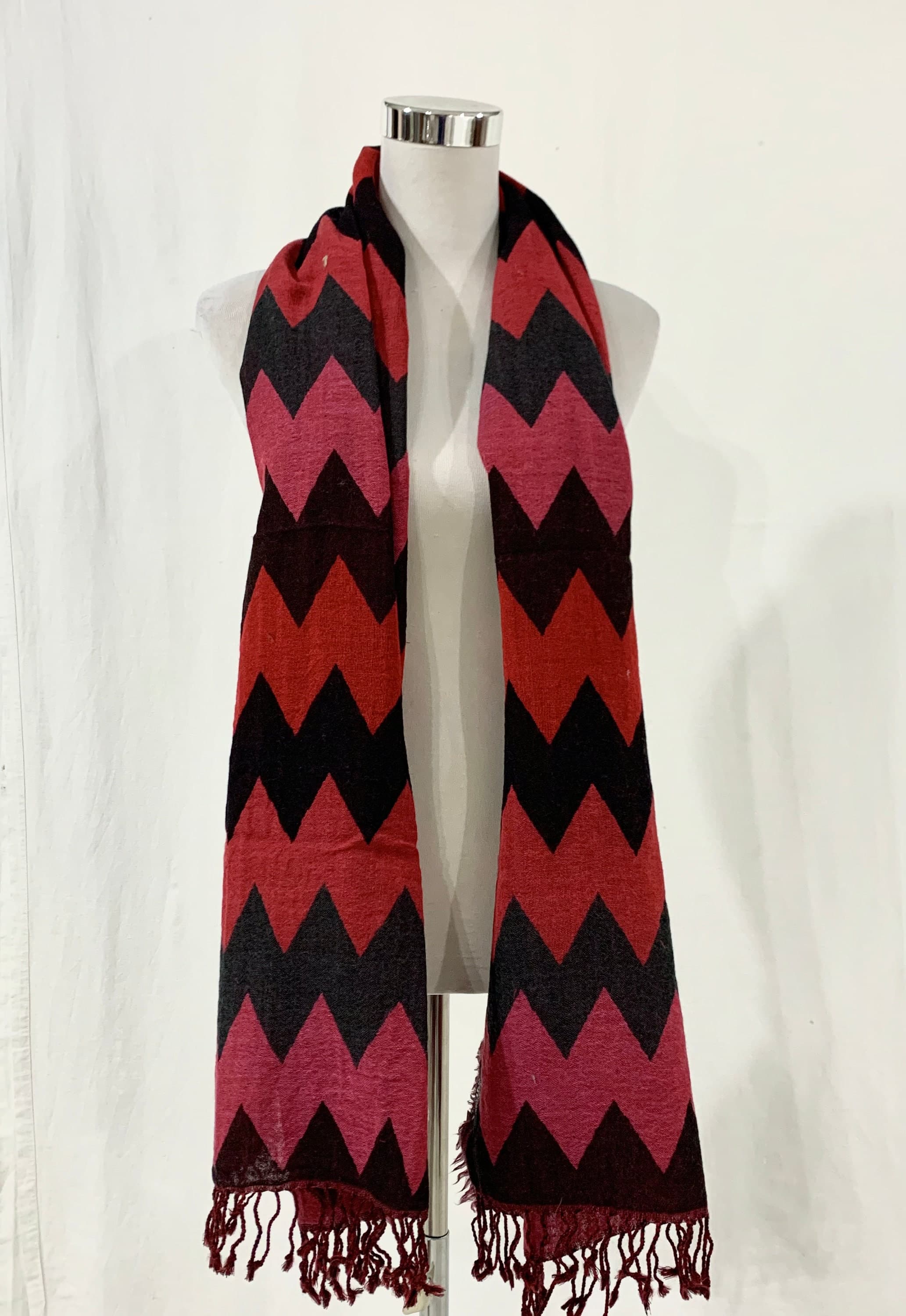 Red Zigzag wool Scarf, Extra Soft pure wool scarf, Black n Red scarf, feels good scarf, Unisex luxurious scarf Winter fashion scarf. - image 5