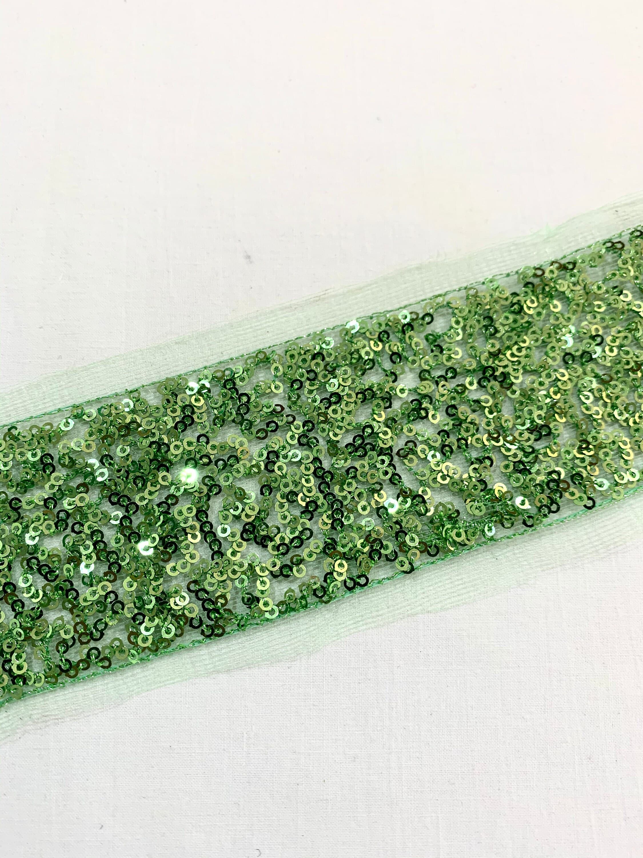 Green sequins Trim, Green embroidered Trim,tulle trim, Green  sparkling trim, Home Decor trim, Green sequins trim.
