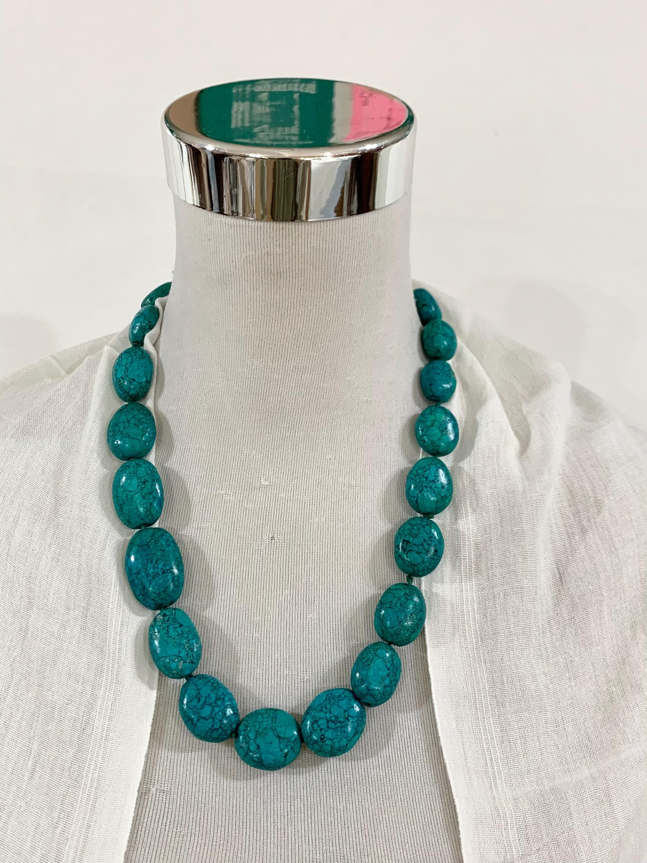 Turquoise Necklace, Graded Hand beaded oval shaped Turquoise necklace.