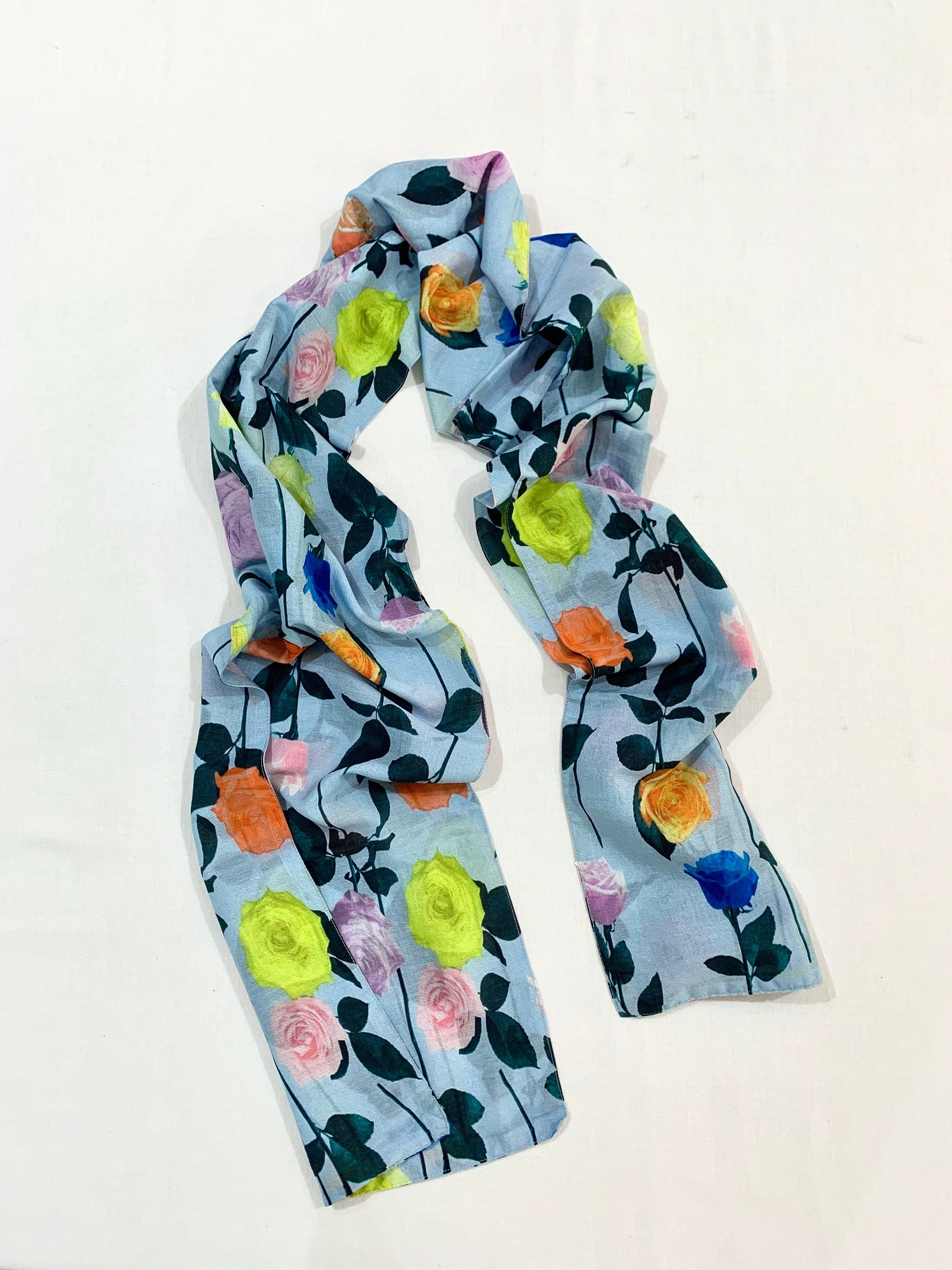 Blue base Cotton silk scarf, digitally printed Luxurious scarf, summer n spring scarf, feel good cotton silk scarf.