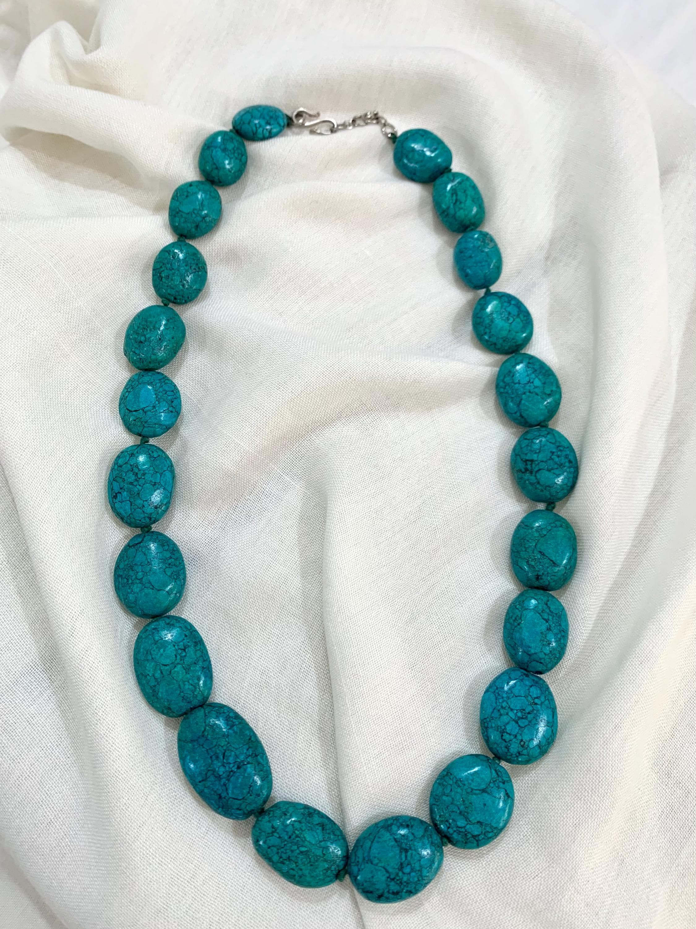 Turquoise Necklace, Graded Hand beaded oval shaped Turquoise necklace. - image 3
