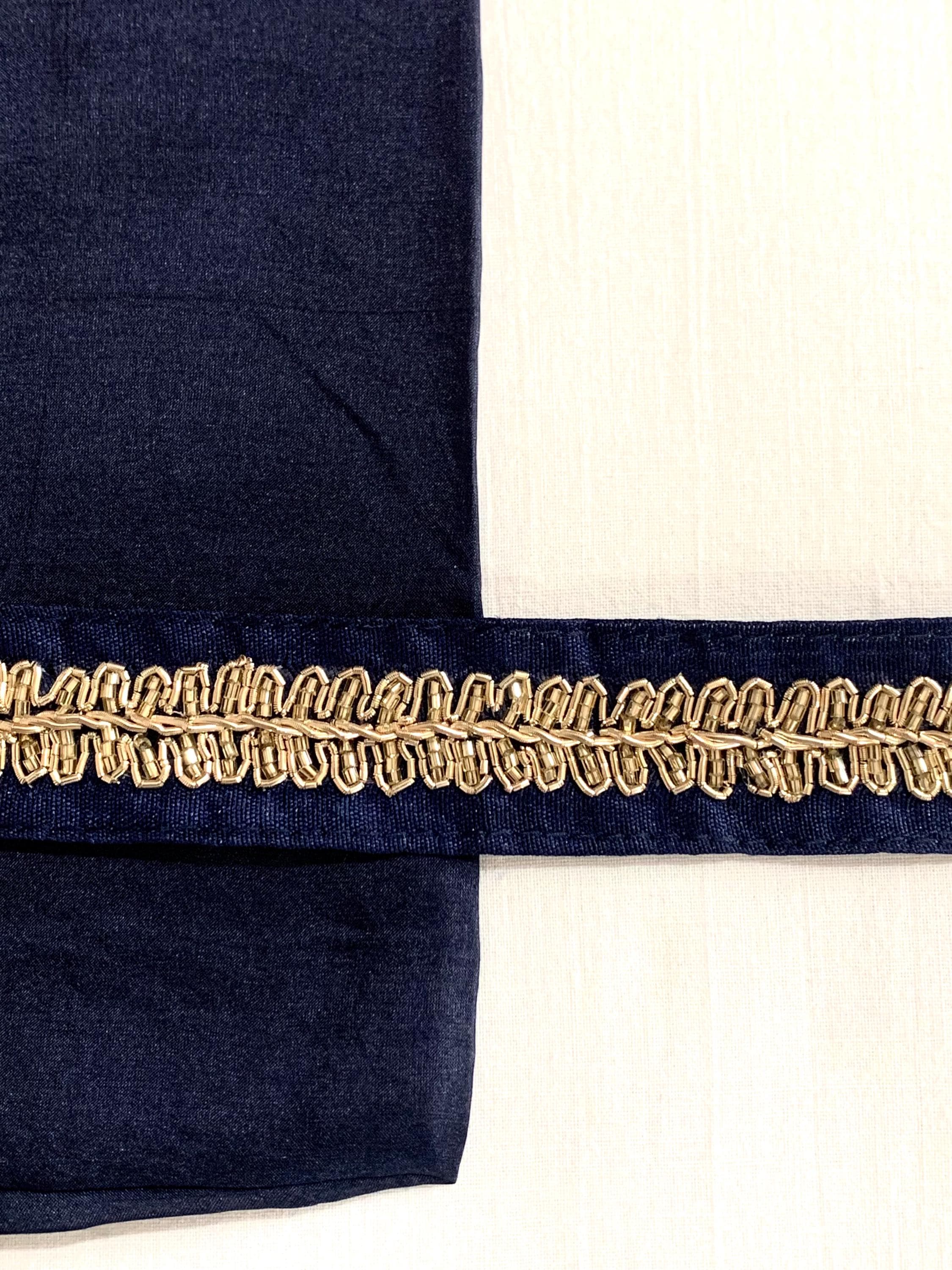 Navy Blue art silk trim, Navy n Gold trim, Hand embroidered trim, DIY sewing trim,  formal wear trim, Navy Border trim, Home decor trim. - image 5