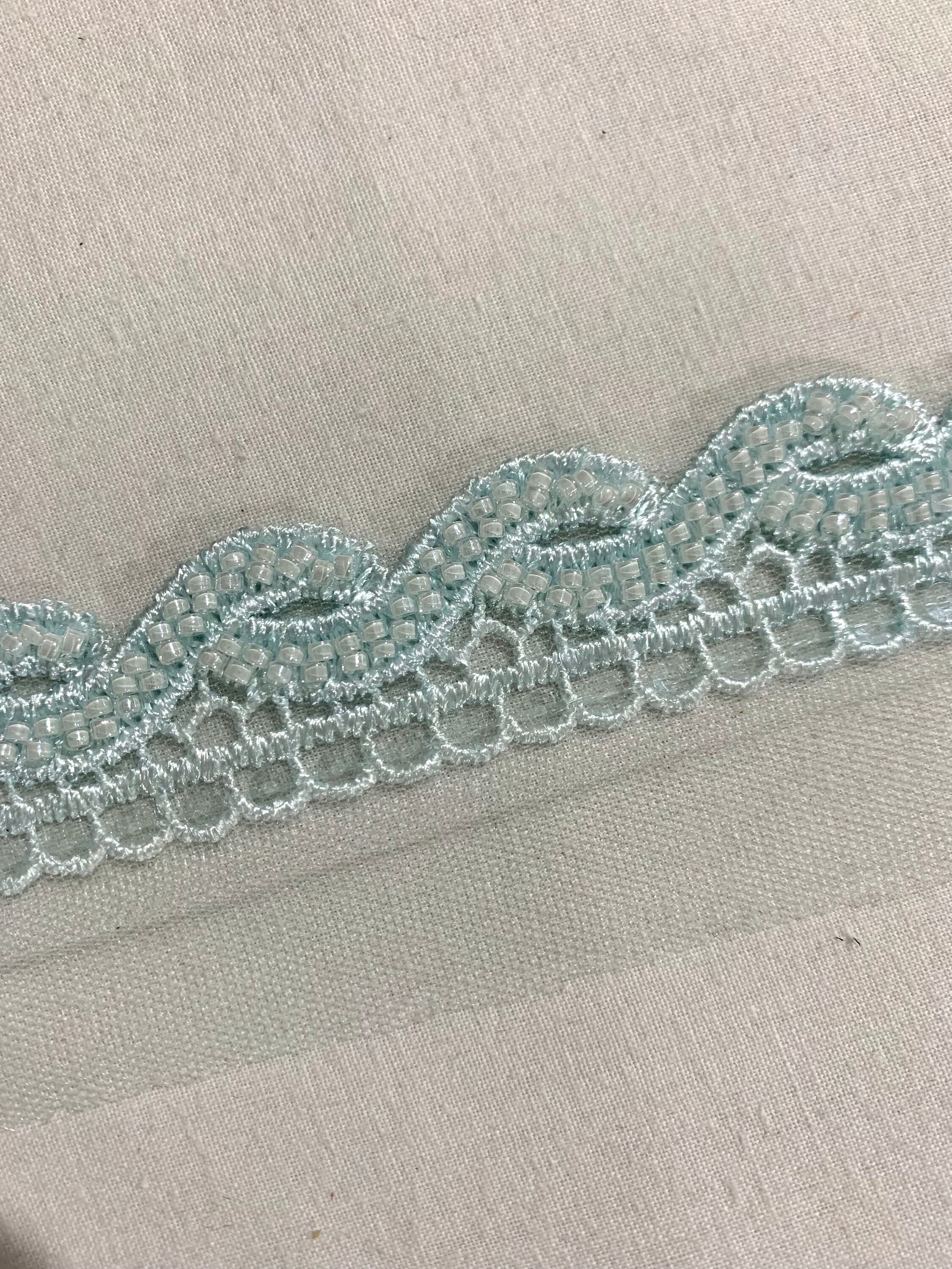 Soft Blue beaded trim, blue embroidered  trim, Border trim, Fashion trim, Home decoration trim, Doll making trim. - image 3