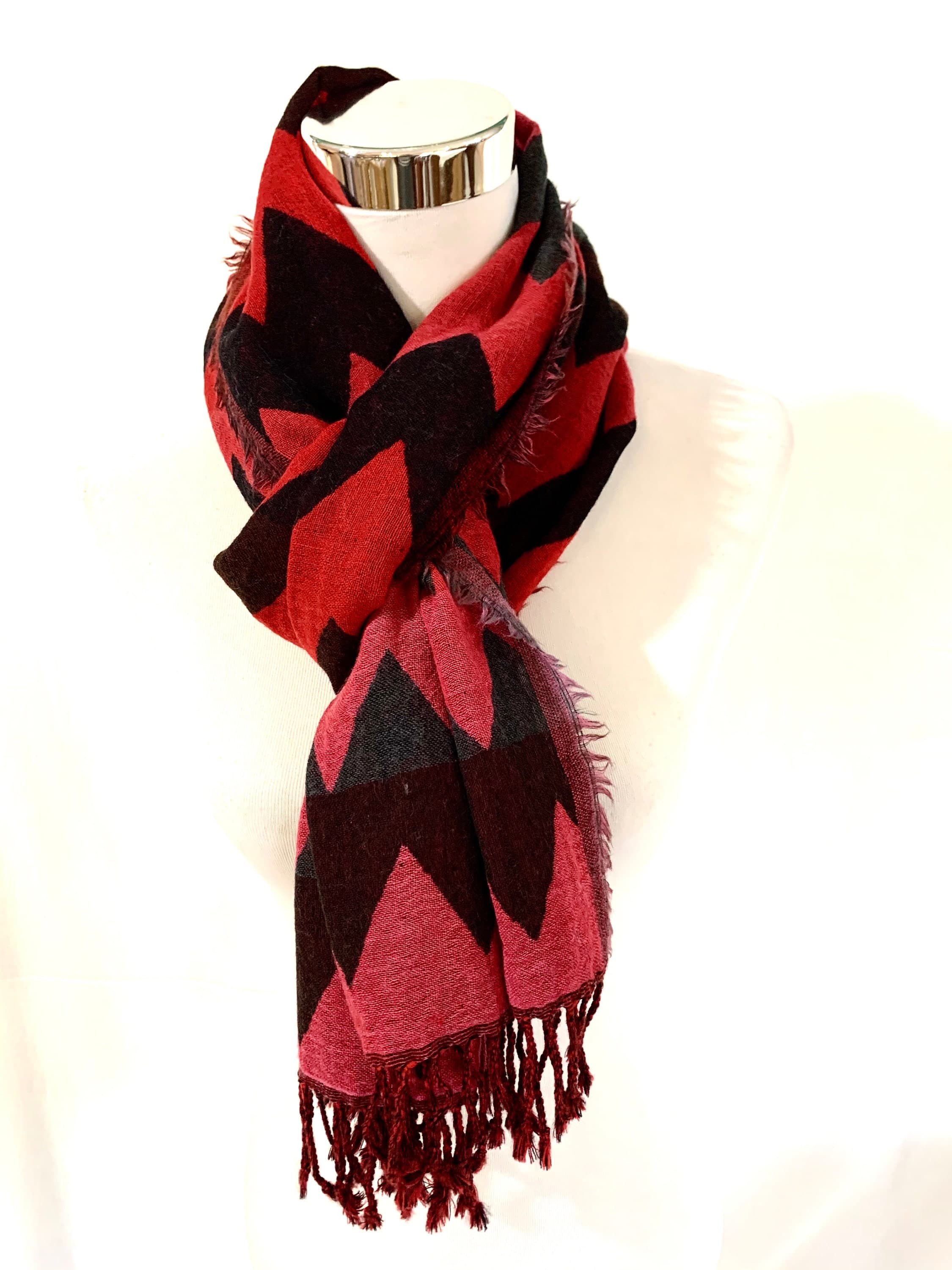 Red Zigzag wool Scarf, Extra Soft pure wool scarf, Black n Red scarf, feels good scarf, Unisex luxurious scarf Winter fashion scarf. - image 4