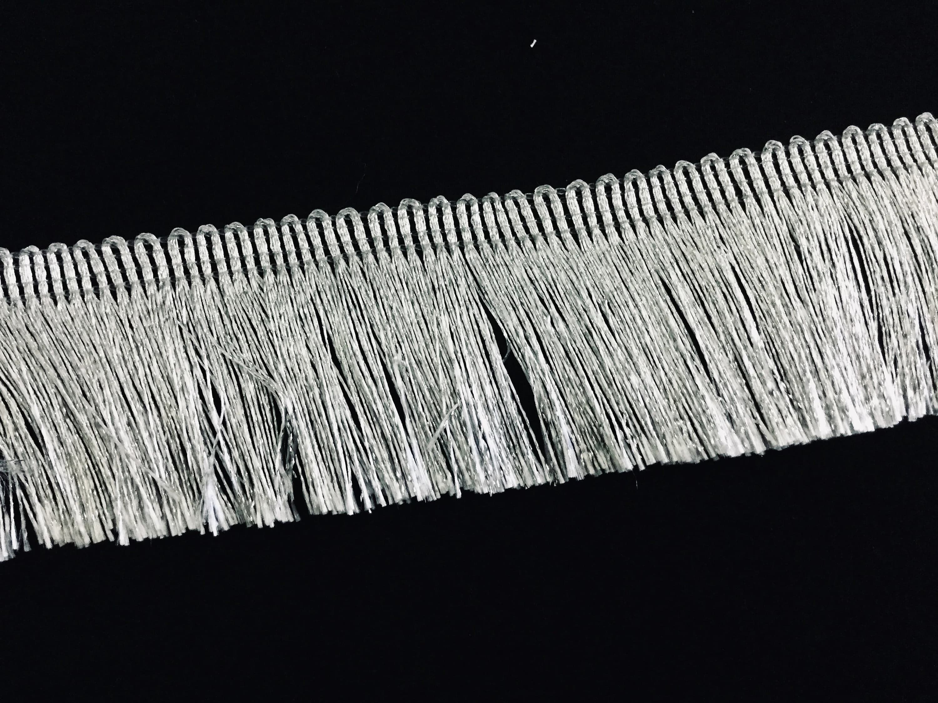 Silver tassel trim long strands