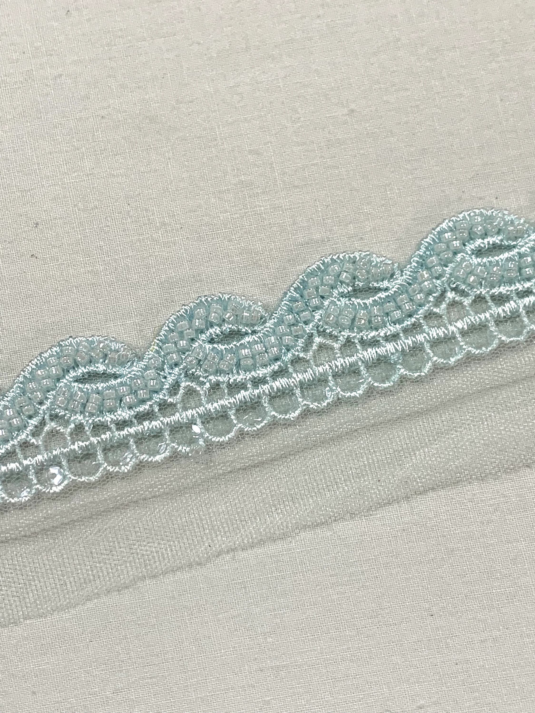 Soft Blue beaded trim, blue embroidered  trim, Border trim, Fashion trim, Home decoration trim, Doll making trim.