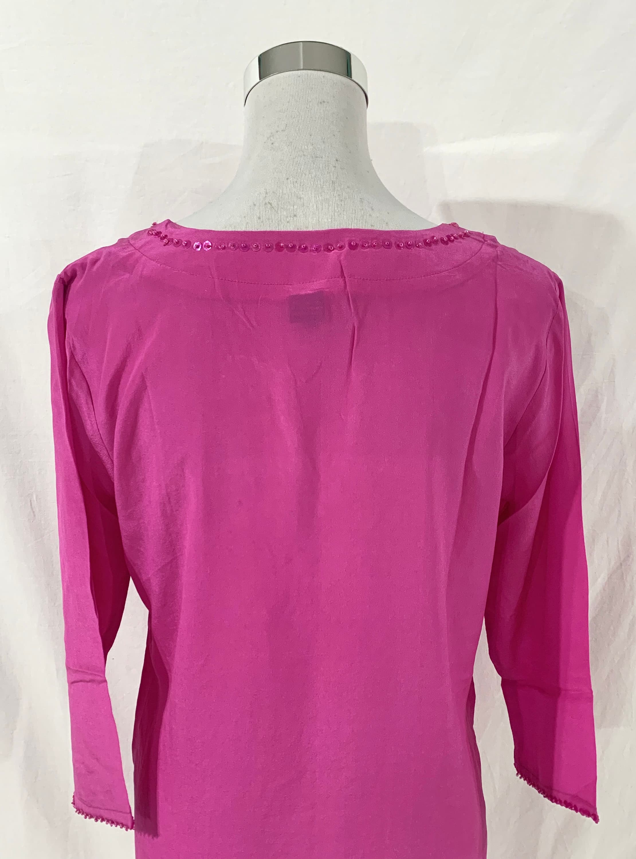 Hot Pink silk kaftan top, Hand embroidered sequins, Formal or Casual pure silk  top. - image 4