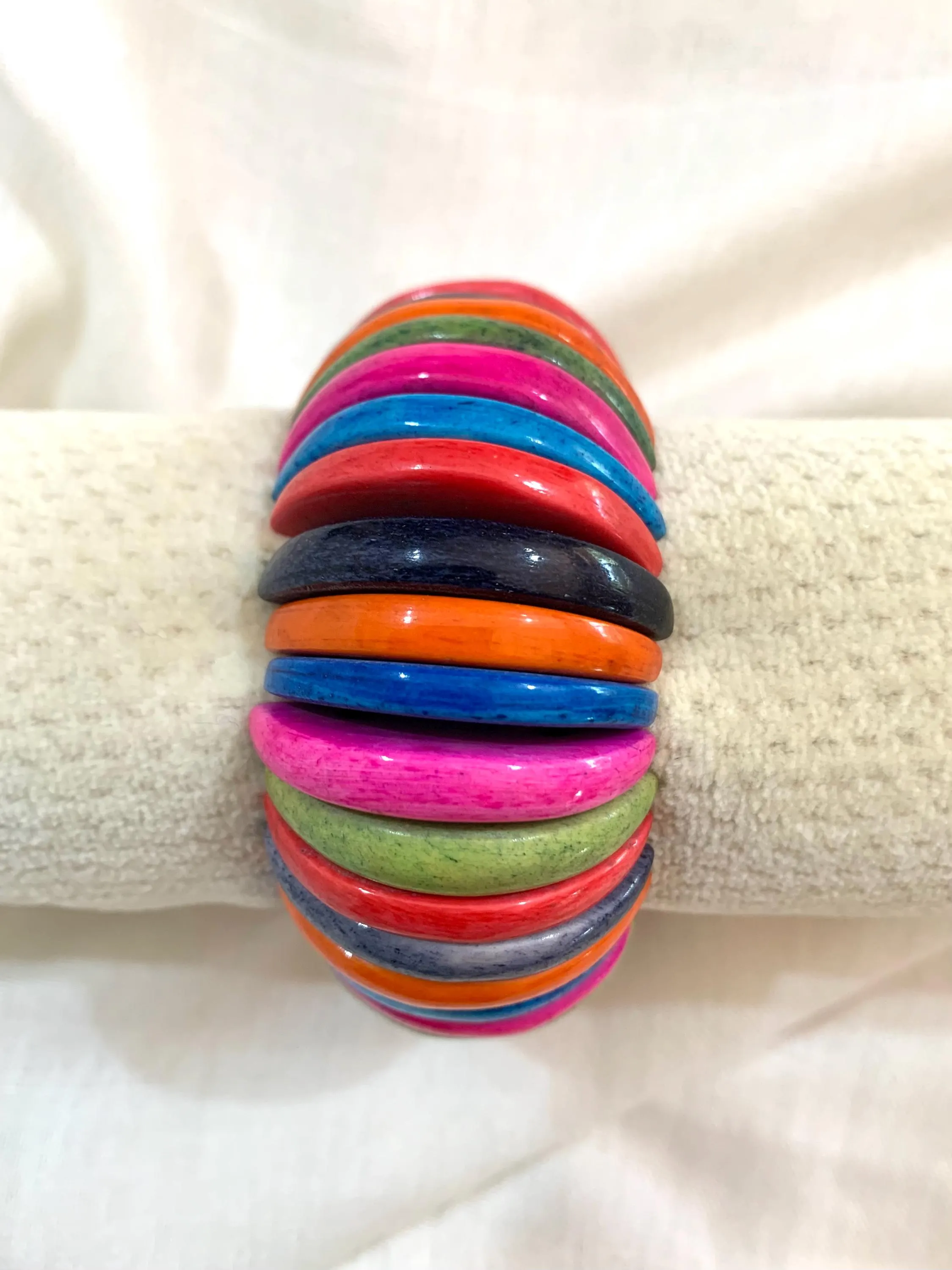 Colorful Hand Dyed Bone Stretch Bracelet, Vibrant Rainbow Disk Bead Wristlet, Boho Stacking Bracelet, Gift for Her - image 5