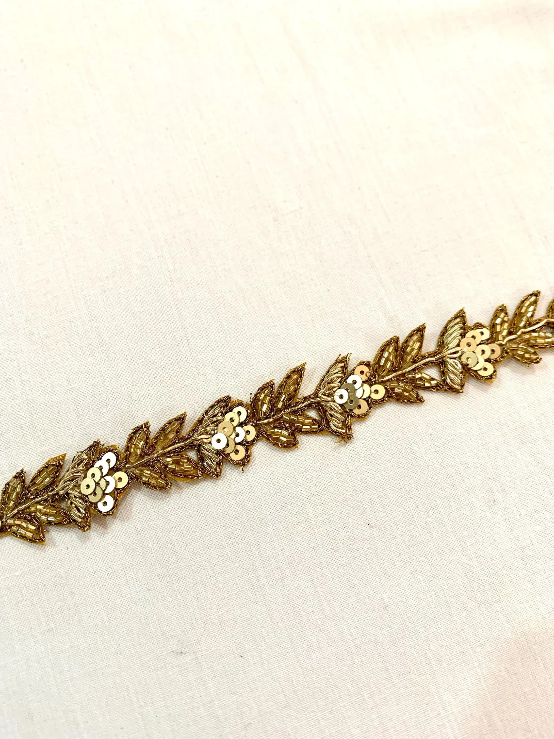 Thin Antique Golden Trim, 2 tone Golden trim, Hand embroidered golden trim, Formal designer trim, High fashion trim, border cut work trim. - image 4