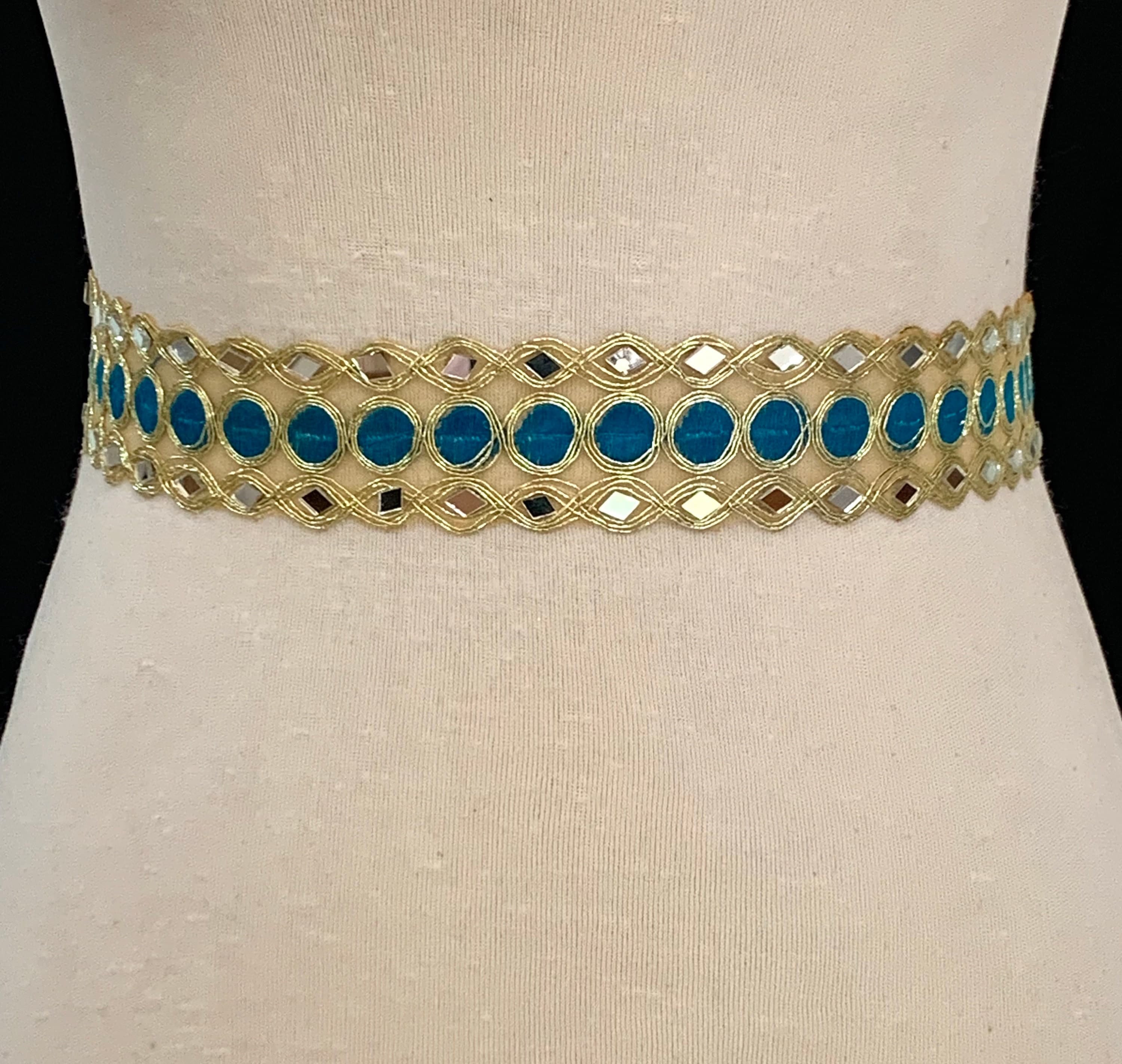 Gold n Blue Trim, Organza trim, Embroidered Trim, Formal trim, home Decor trim,  Dance Costume trim, Border trim, Mirror trim. - image 3