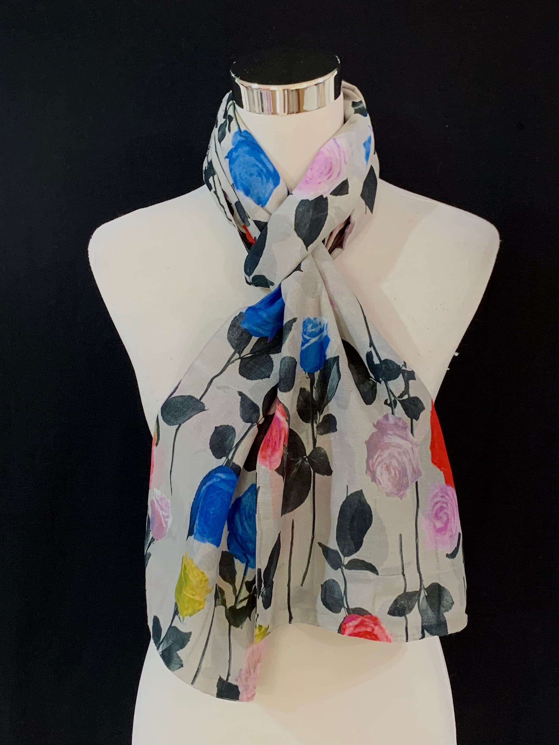Grey base Cotton silk scarf, digitally printed Luxurious scarf, summer n spring scarf, feel good cotton silk scarf. - image 4