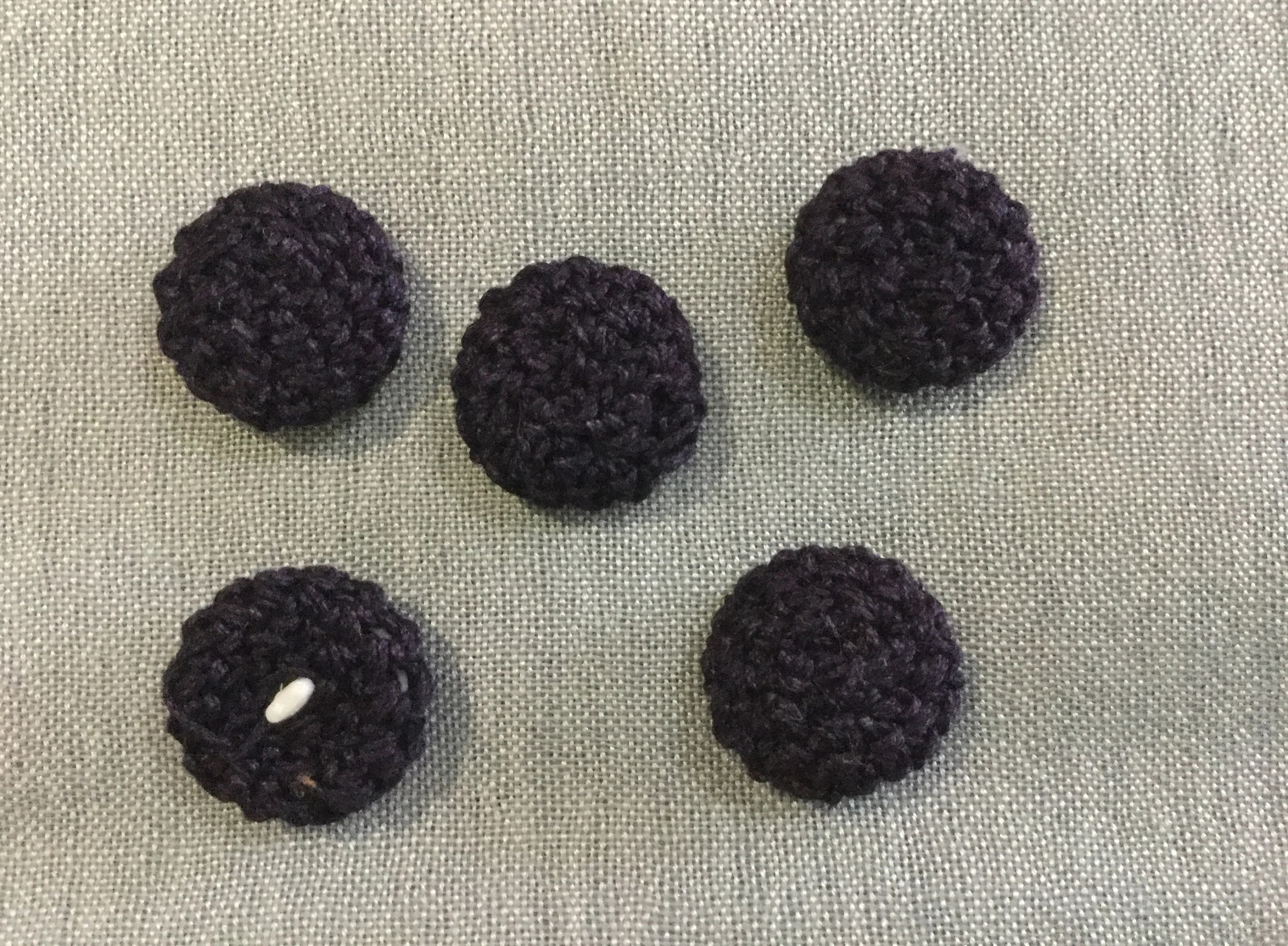 Round Acrylic Buttons Covered with Crochet Navy Cotton Thread