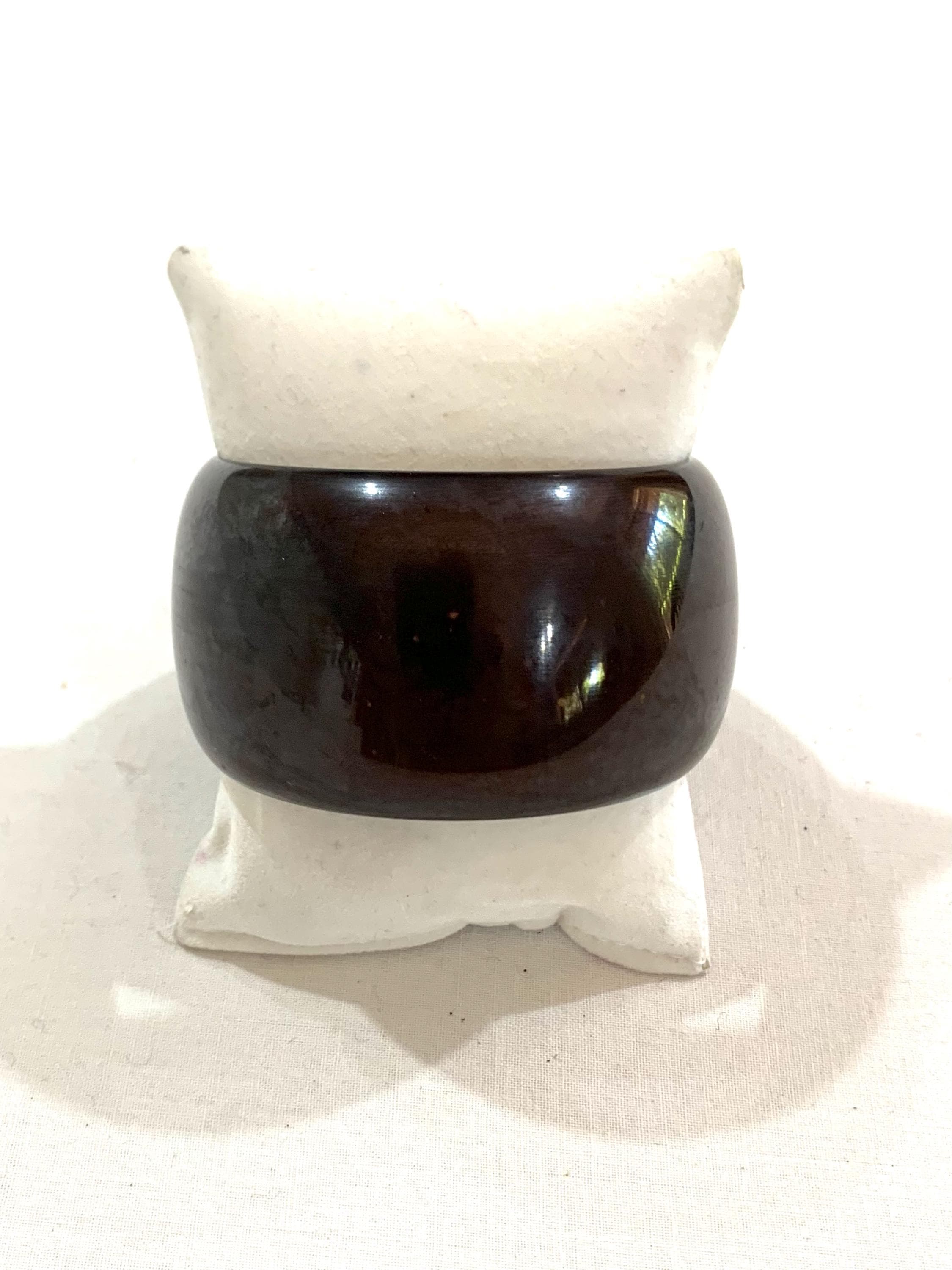 Dark Brown Chunky Bangle, Wide Polished Horn Style Curved Cuff, Minimalist Retro Statement Jewellery.