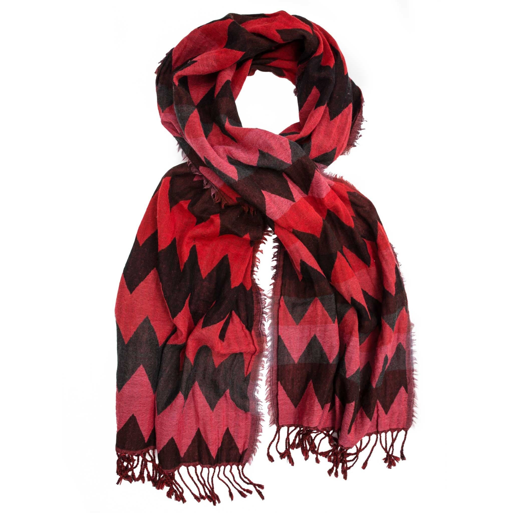 Red Zigzag wool Scarf, Extra Soft pure wool scarf, Black n Red scarf, feels good scarf, Unisex luxurious scarf Winter fashion scarf. - image 3