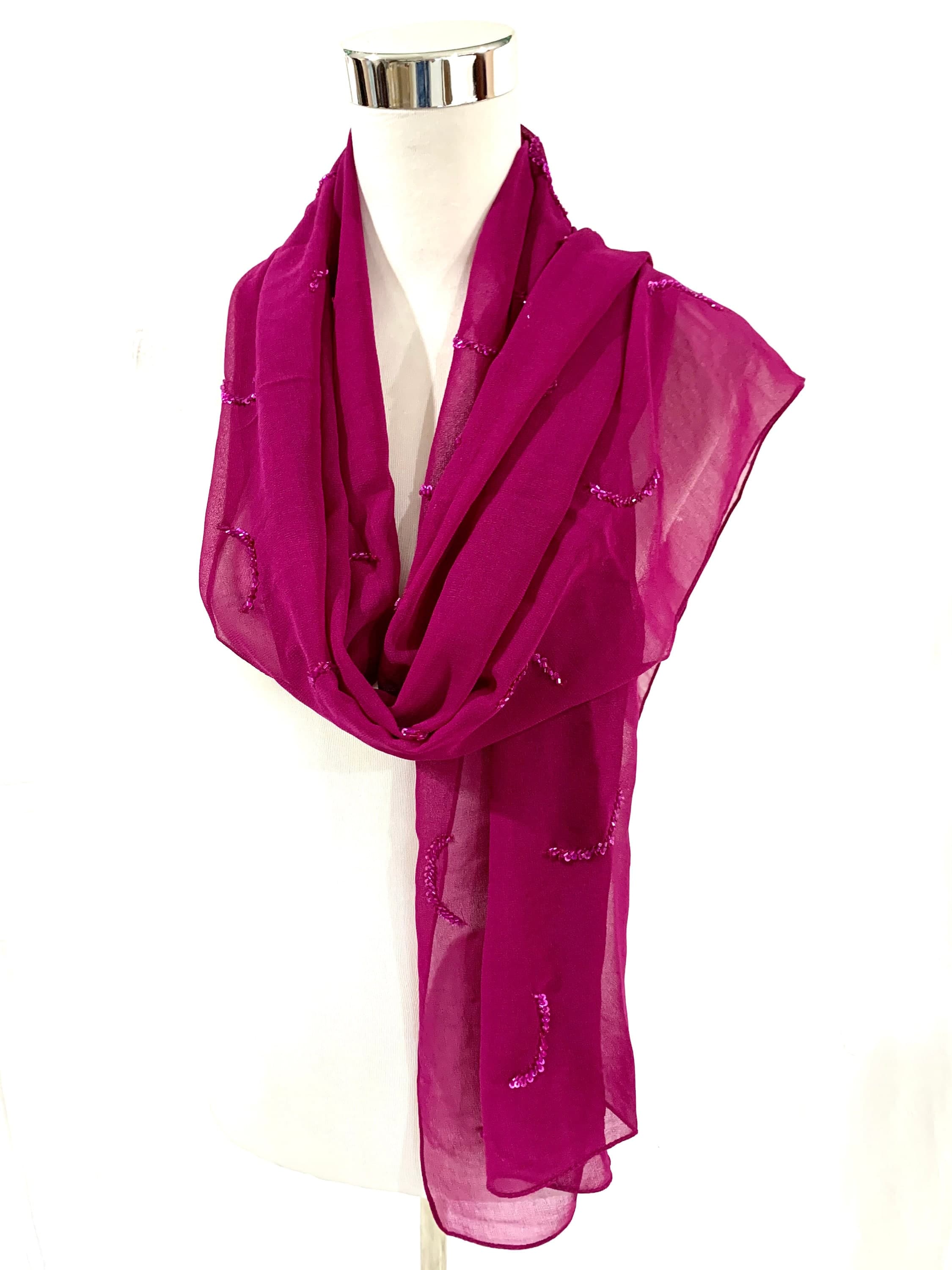 Magenta Georgette shawl, Hand embroidered Magenta shawl, Hijab Shaw, Hand beaded formal shawl, Magenta Luxurious shawl. - image 3
