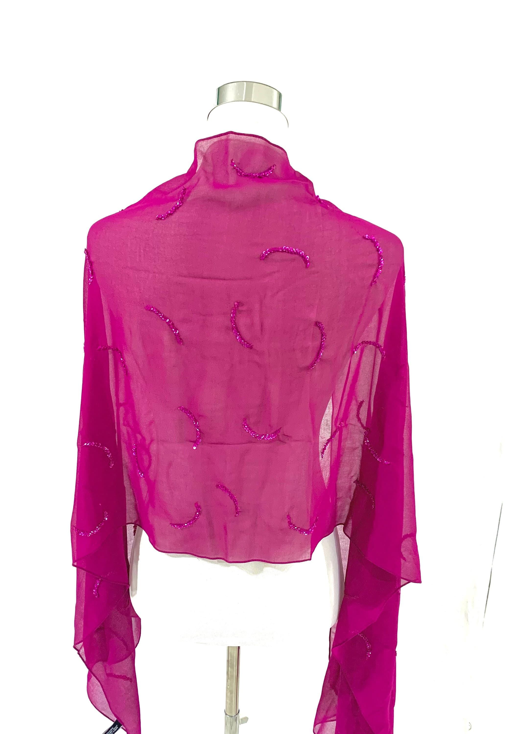 Magenta Georgette shawl, Hand embroidered Magenta shawl, Hijab Shaw, Hand beaded formal shawl, Magenta Luxurious shawl. - image 5