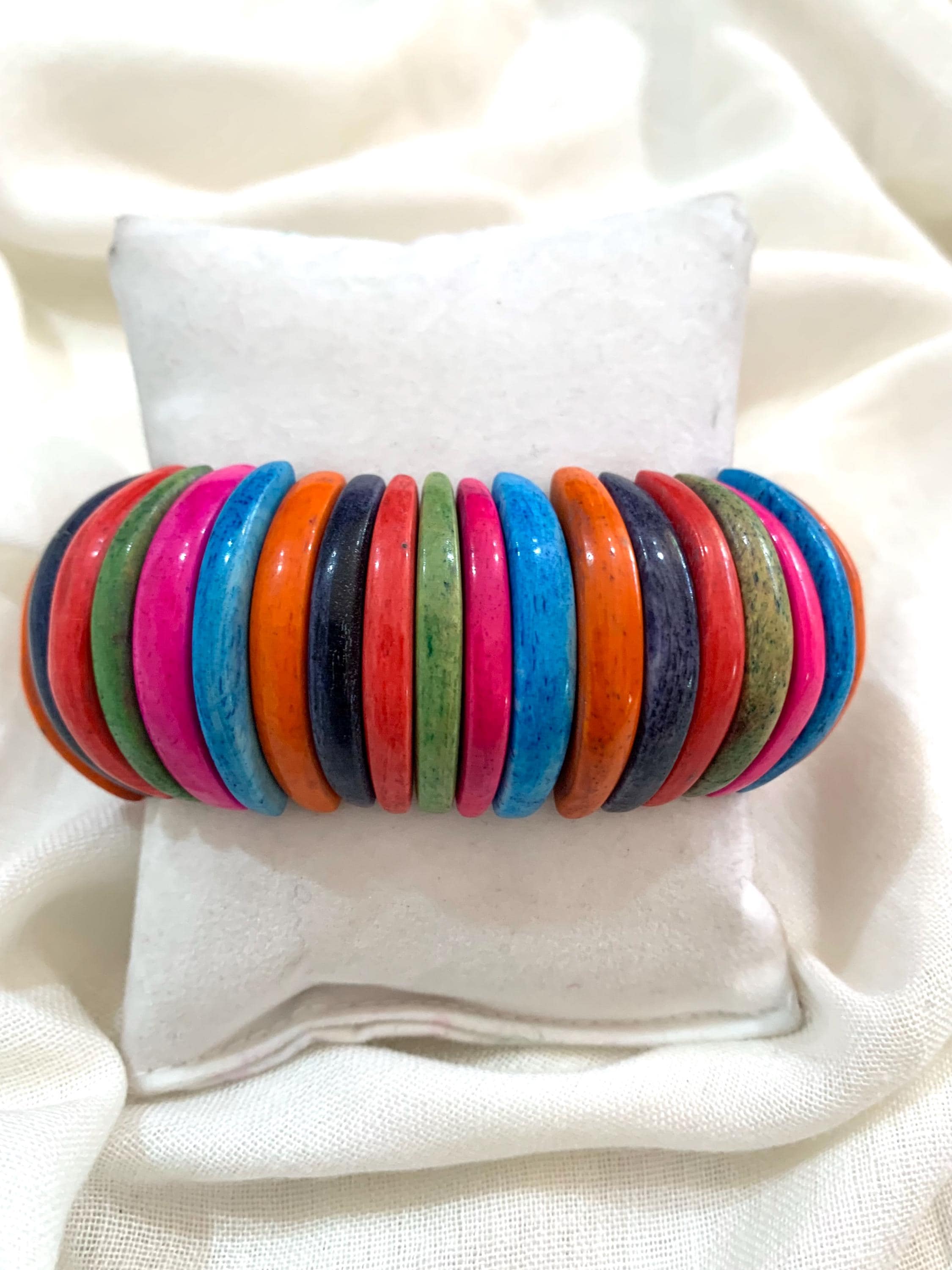 Colorful Hand Dyed Bone Stretch Bracelet, Vibrant Rainbow Disk Bead Wristlet, Boho Stacking Bracelet, Gift for Her - image 4