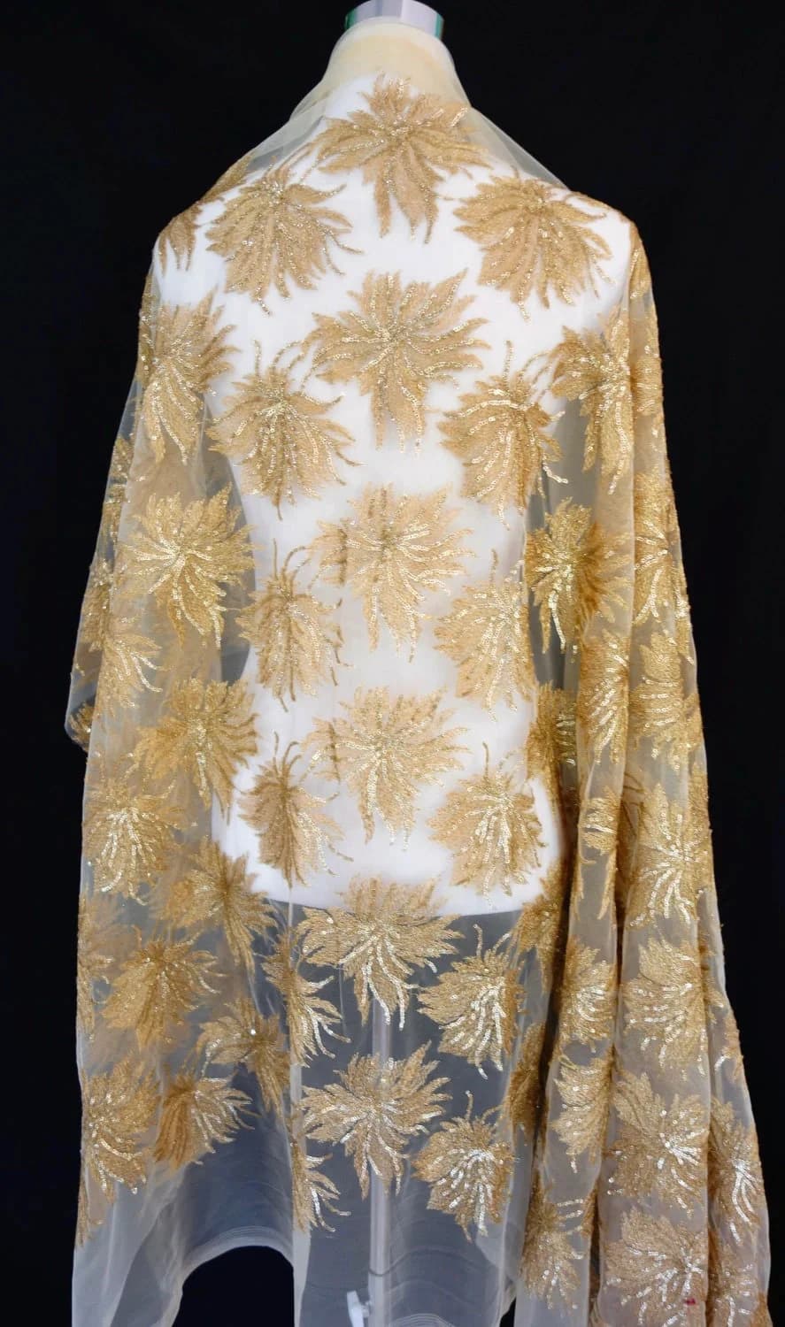 Golden Bridal Fabric, Champagne Gold Fabric, Embroidered Fabric,Golden Tulle Fabric,All over Floral Embroidery, Designer Formal wear Fabric. - image 4