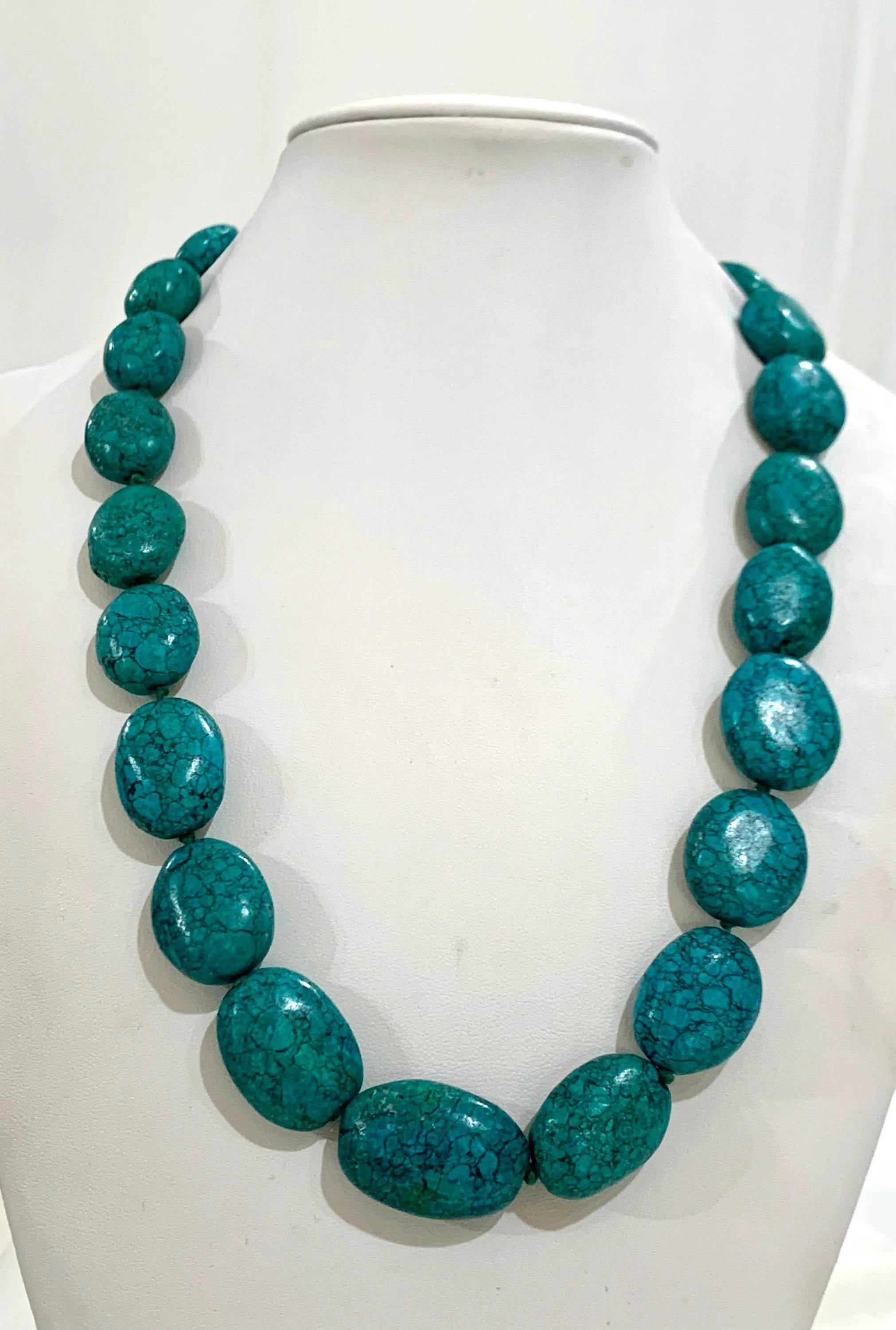 Turquoise Necklace, Graded Hand beaded oval shaped Turquoise necklace. - image 4